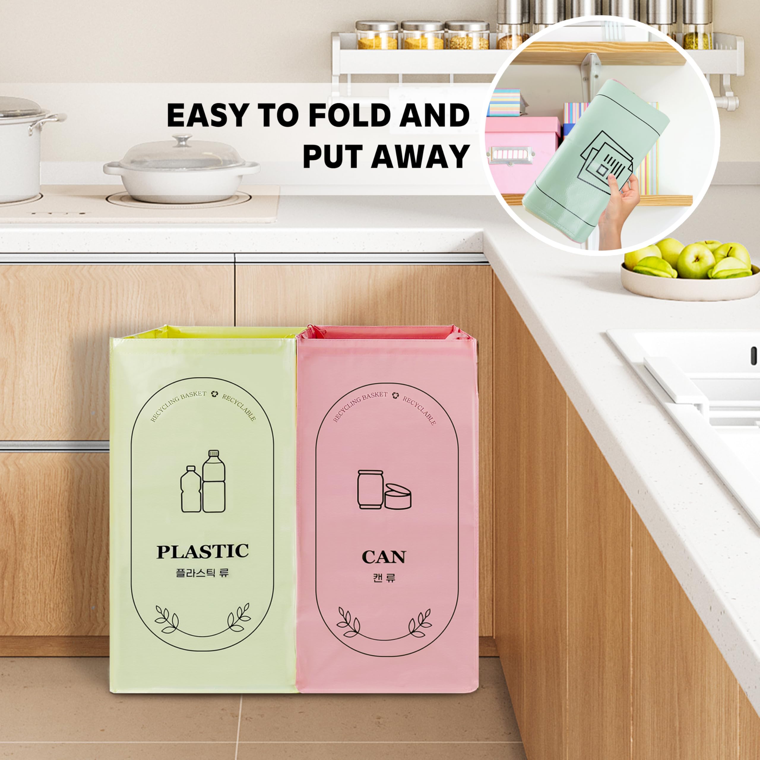 42 Gallon Reusable Waterproof Recycling Bags - 3 Pack Kitchen Waste Bin Bags for Trash & Recycling Separation | Eco-Friendly Home Organization Solution for Kitchen, Garage & Office
