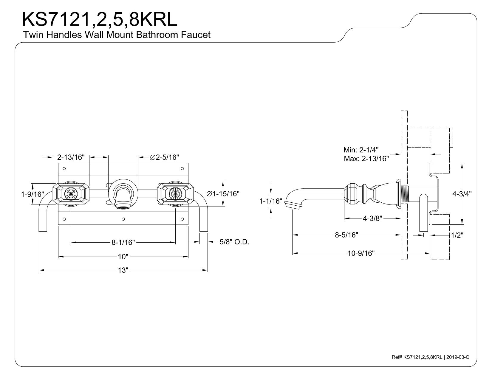 Kingston Brass KS7121KRL Krystal Onyx Bathroom Faucet - 10-7/16