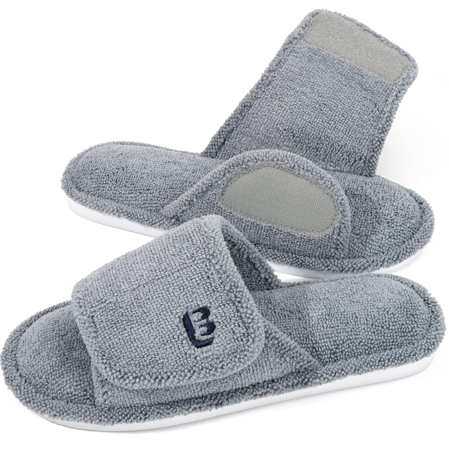 LongBay Women's Open Toe Diabetic Slippers with Memory Foam - Adjustable Strap House Shoes for Indoor, Bedroom & Summer Wear - Comfortable Non-Slip Casual Slippers for Elderly & Swollen Feet Relief