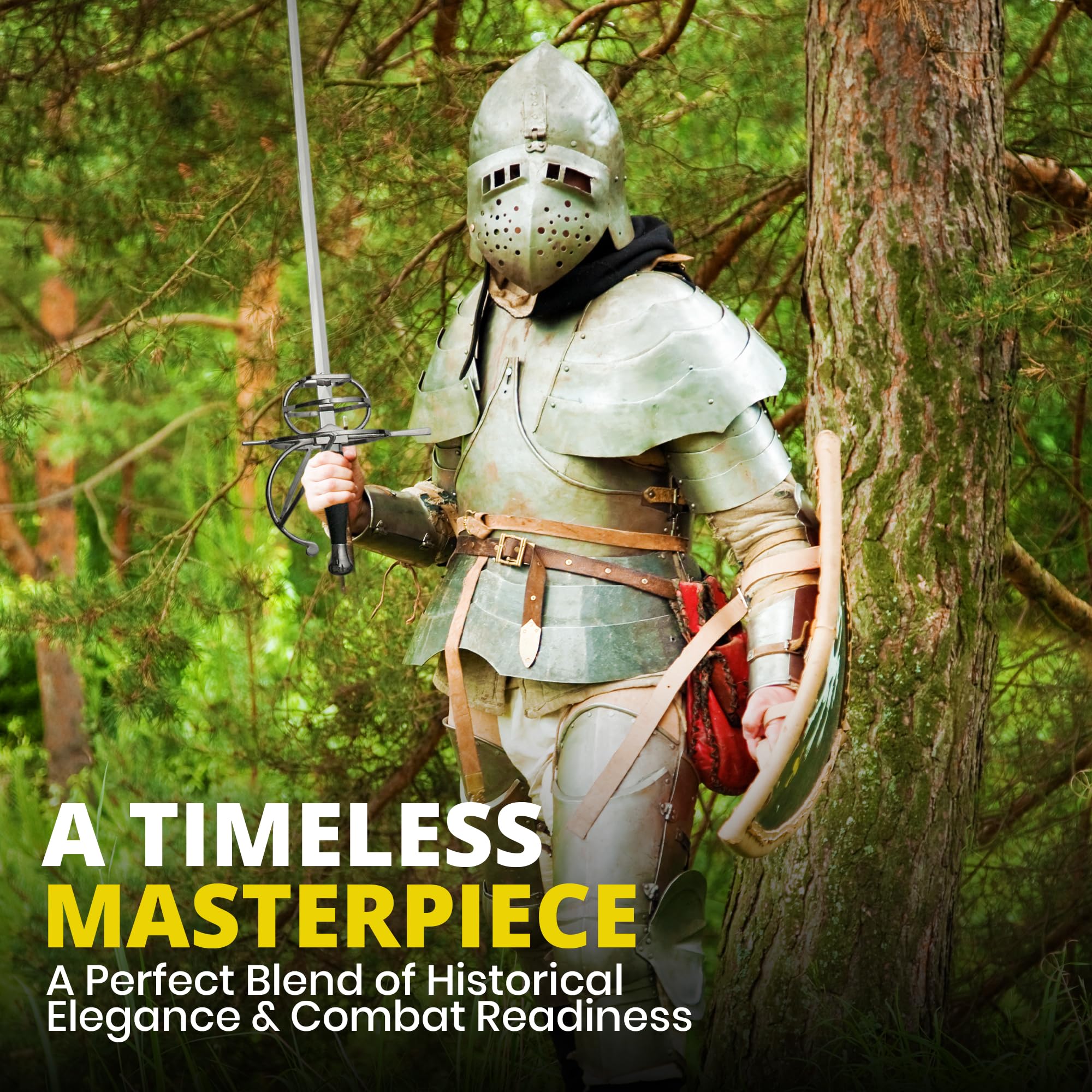 Szco Supplies Medieval Rapier Sword with Leather Scabbard - Authentic Renaissance Costume Accessory for LARP, Cosplay & Historical Reenactment