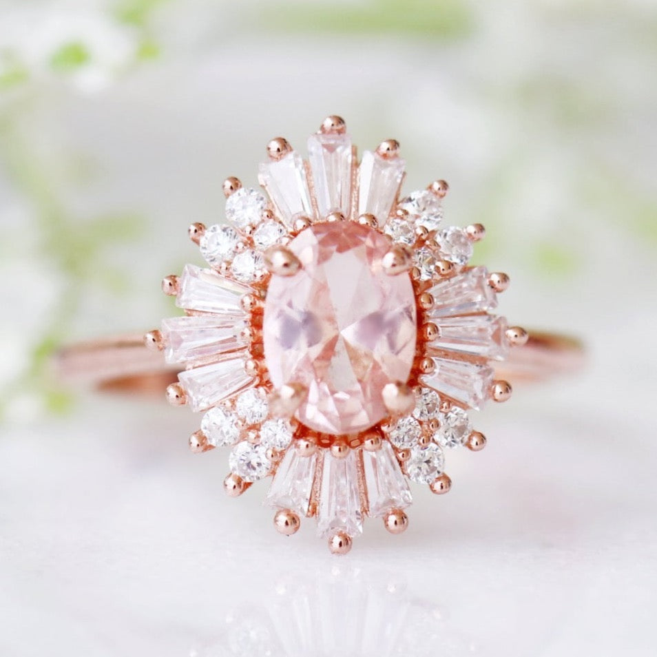 Victoria Morganite Ring 14K Rose Gold Vermeil - Elegant Pink Gemstone Jewelry for Women, Perfect for Engagement, Wedding & Special Occasions