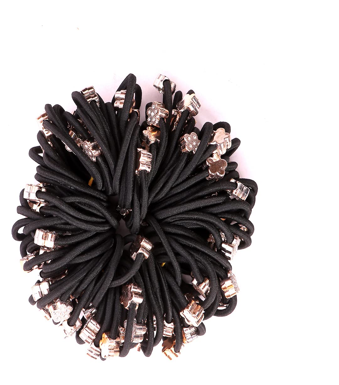 **Shipaara Soft Rubber Elastic Hair Ties - Black Hair Ropes with Tiny Silver Stones, 30pcs for Baby, Kids & Girls - Perfect for School, Parties & Everyday Styling**