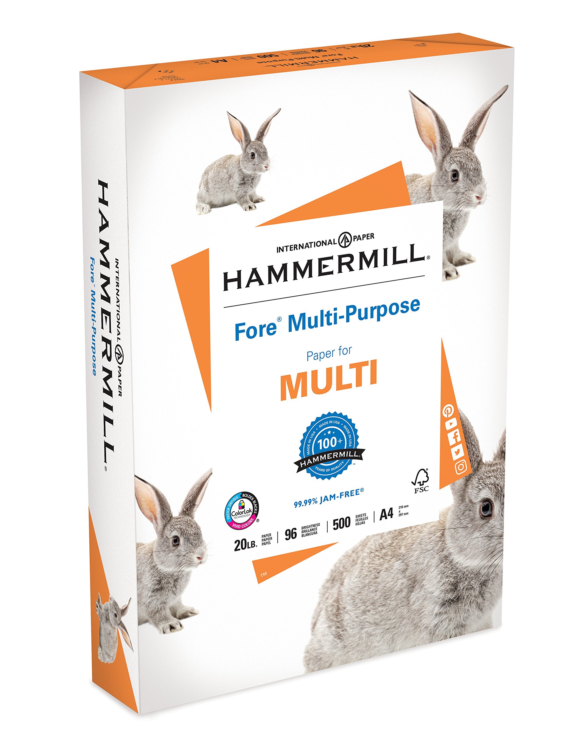 Hammermill A4 Multipurpose 20 lb Printer Paper - 1 Ream (500 Sheets) - 96 Bright, Made in USA, 103036 - Perfect for Office Printing, School Projects & Home Office Use