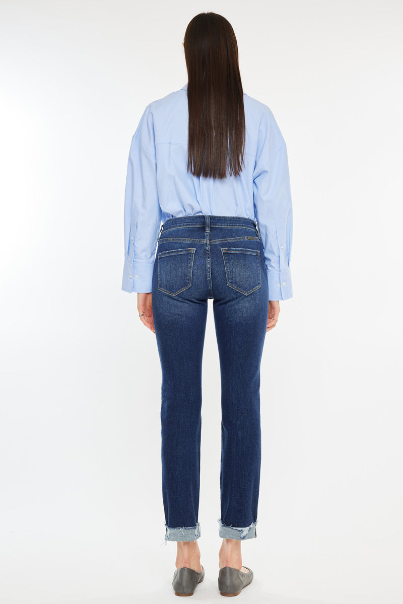 Emely Essentials Mid Rise Slim Straight Leg Jeans for Women - Comfortable Stretch Denim Pants for Casual Wear & Everyday Outfits