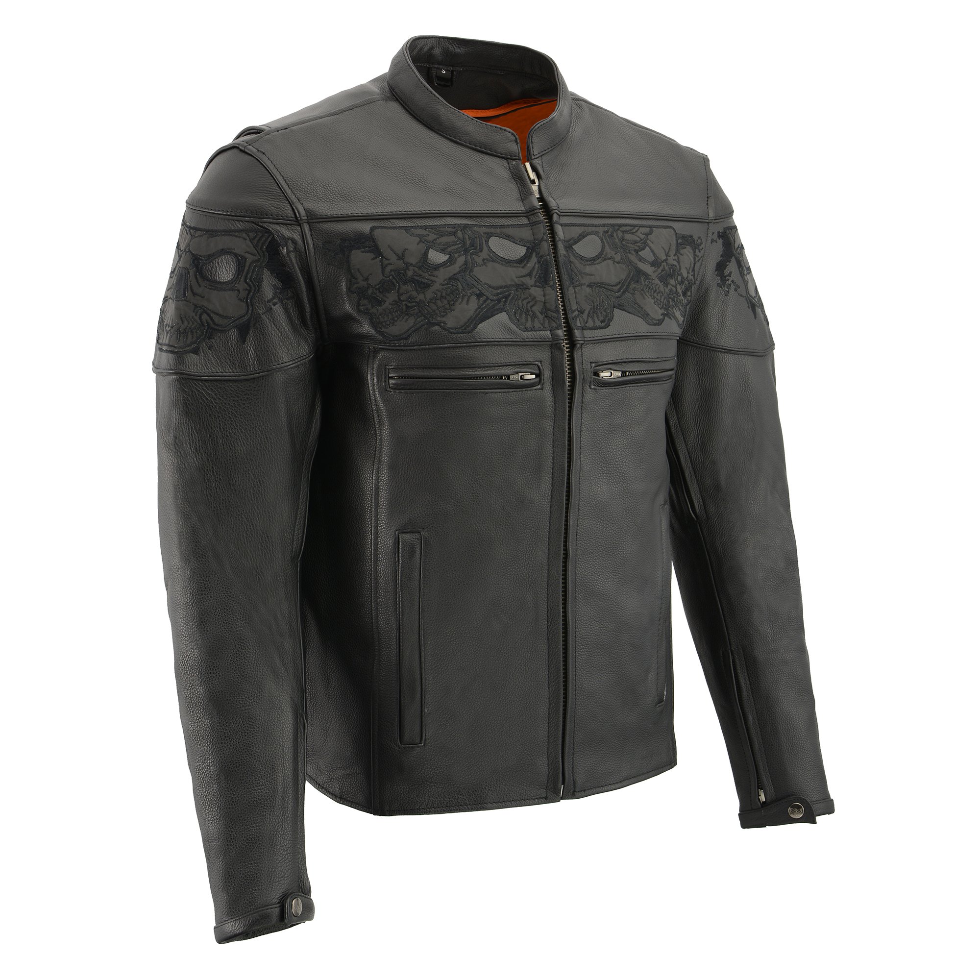 Milwaukee Leather MLM1500 Men's Black Leather Scooter Jacket with Reflective Skulls - Stylish & Protective Motorcycle Gear for Urban Riding & Night Safety