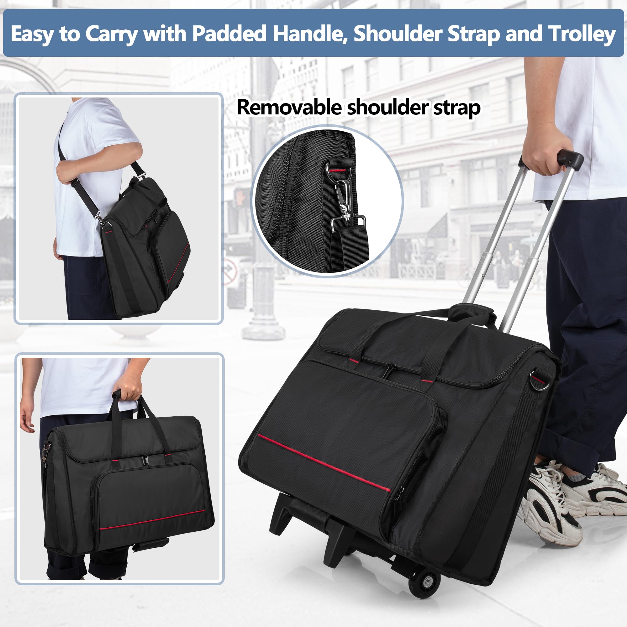Trunab Rolling Monitor Carry Case for 24 Inch Monitors - Padded LCD Screen Travel Bag with Detachable Trolley, Holds 2 Screens/TVs & Accessories (Black) - Perfect for Office Moves, Trade Shows & AV Equipment Transport