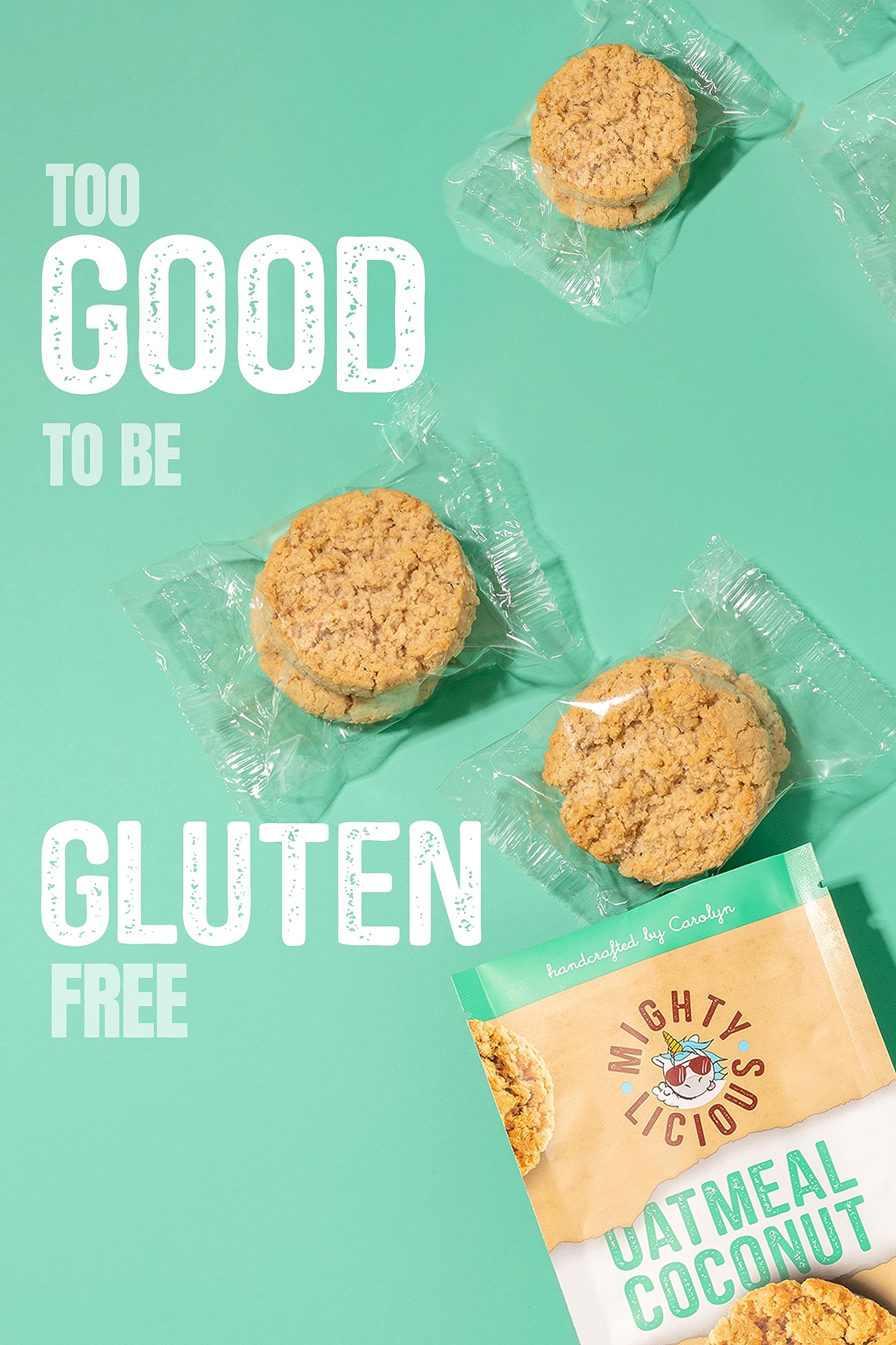 Mightylicious Oatmeal Coconut Cookies 6.5 oz (Pack of 6) - Gluten Free, Vegan Snacks for Breakfast, Office & Gift Baskets
