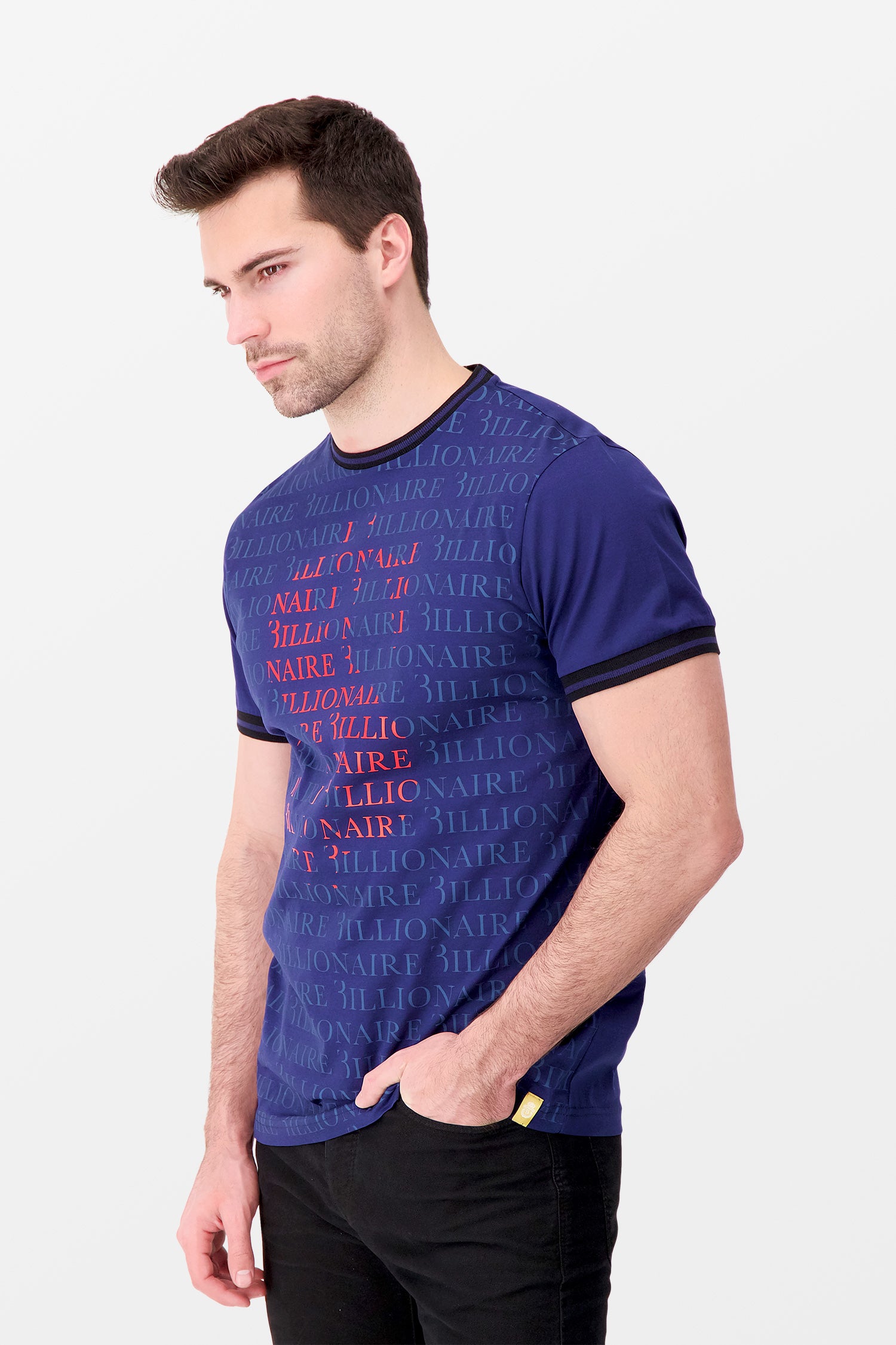 Billionaire Dark Blue Short Sleeve Money Print T-Shirt for Men - Casual Streetwear & Hip Hop Fashion