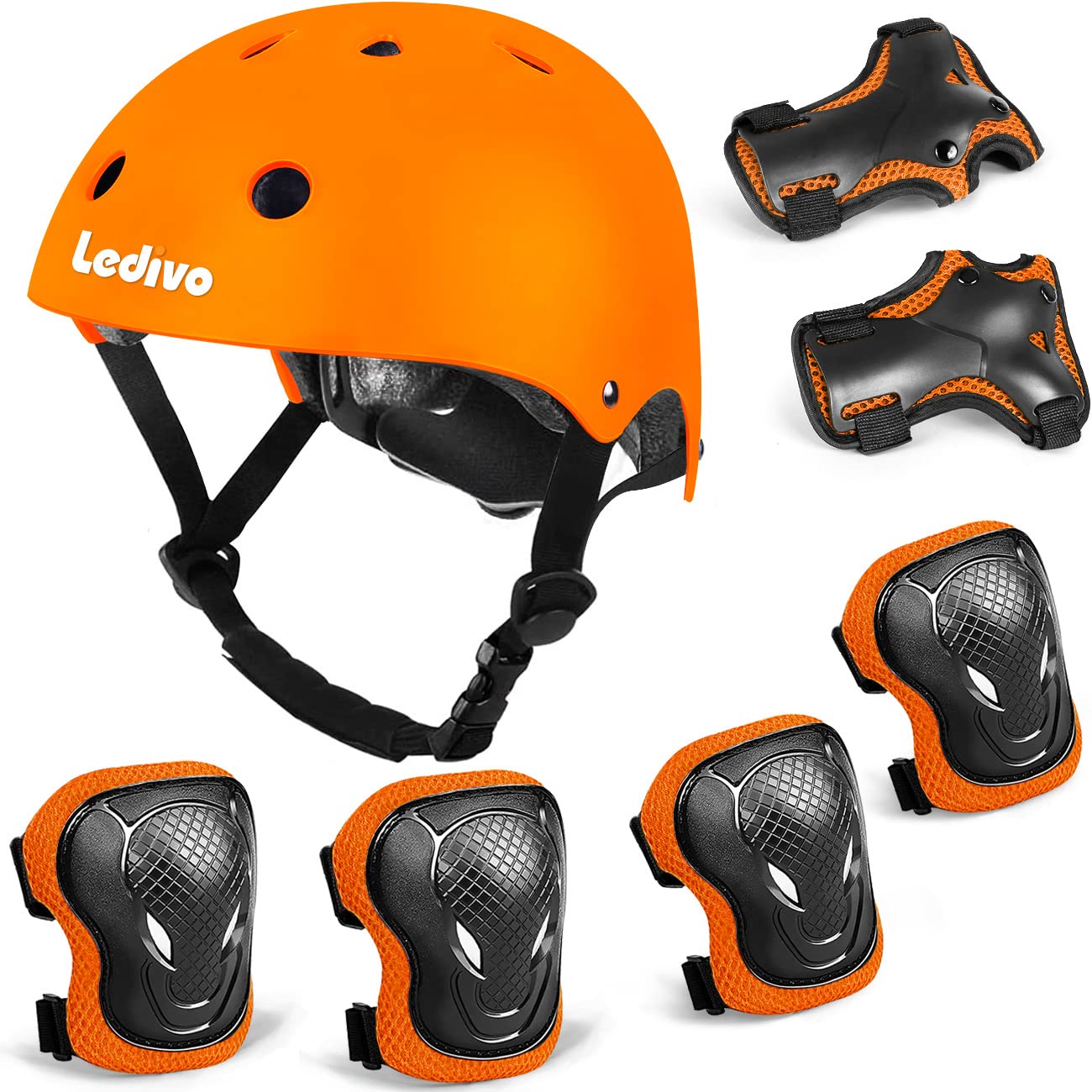 LEDIVO Adjustable Kids Helmet for Boys & Girls Ages 2-16 - Bike, Skateboard, Scooter & Rollerblading Safety Gear Set with Knee, Elbow & Wrist Pads - Perfect for Cycling, Skating & Outdoor Sports Protection