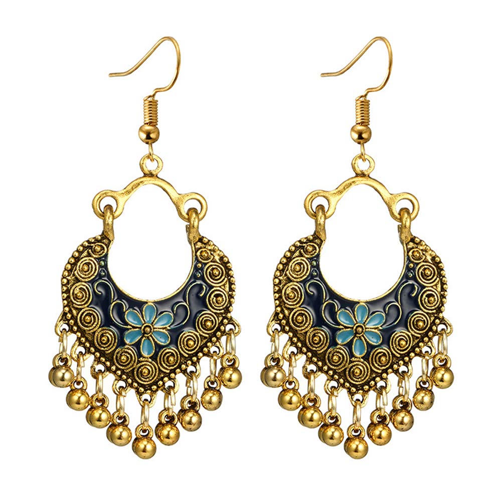 Bohemian Flower Bells Tassel Enamel Hook Earrings for Women - Vintage Party Jewelry for Banquet, Wedding & Festival Accessories