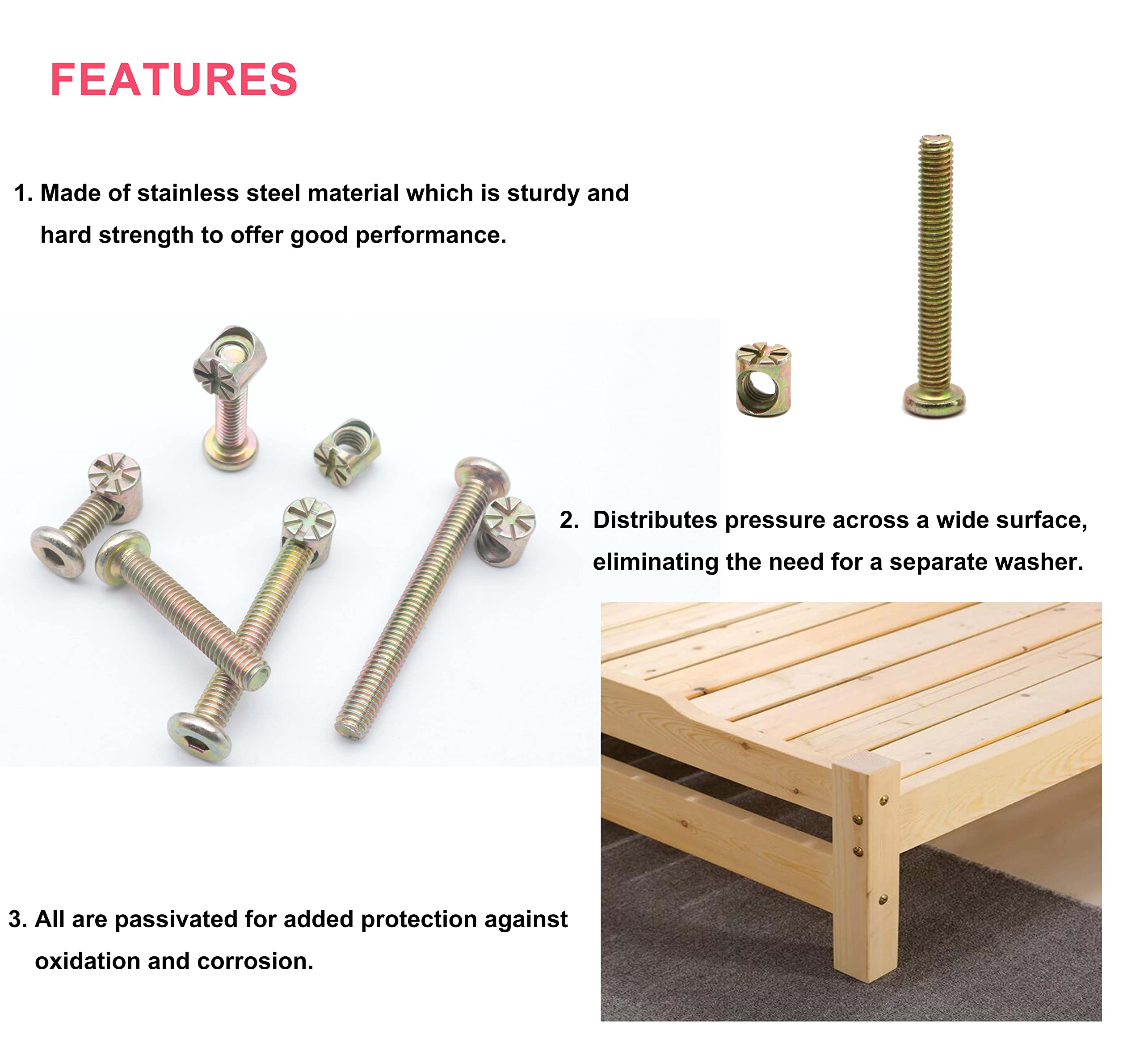 M6 Baby Crib Hardware Kit - 50pcs Bolts & Nuts for Bunk Beds & Furniture - M6x20-60mm - Home & Nursery Use