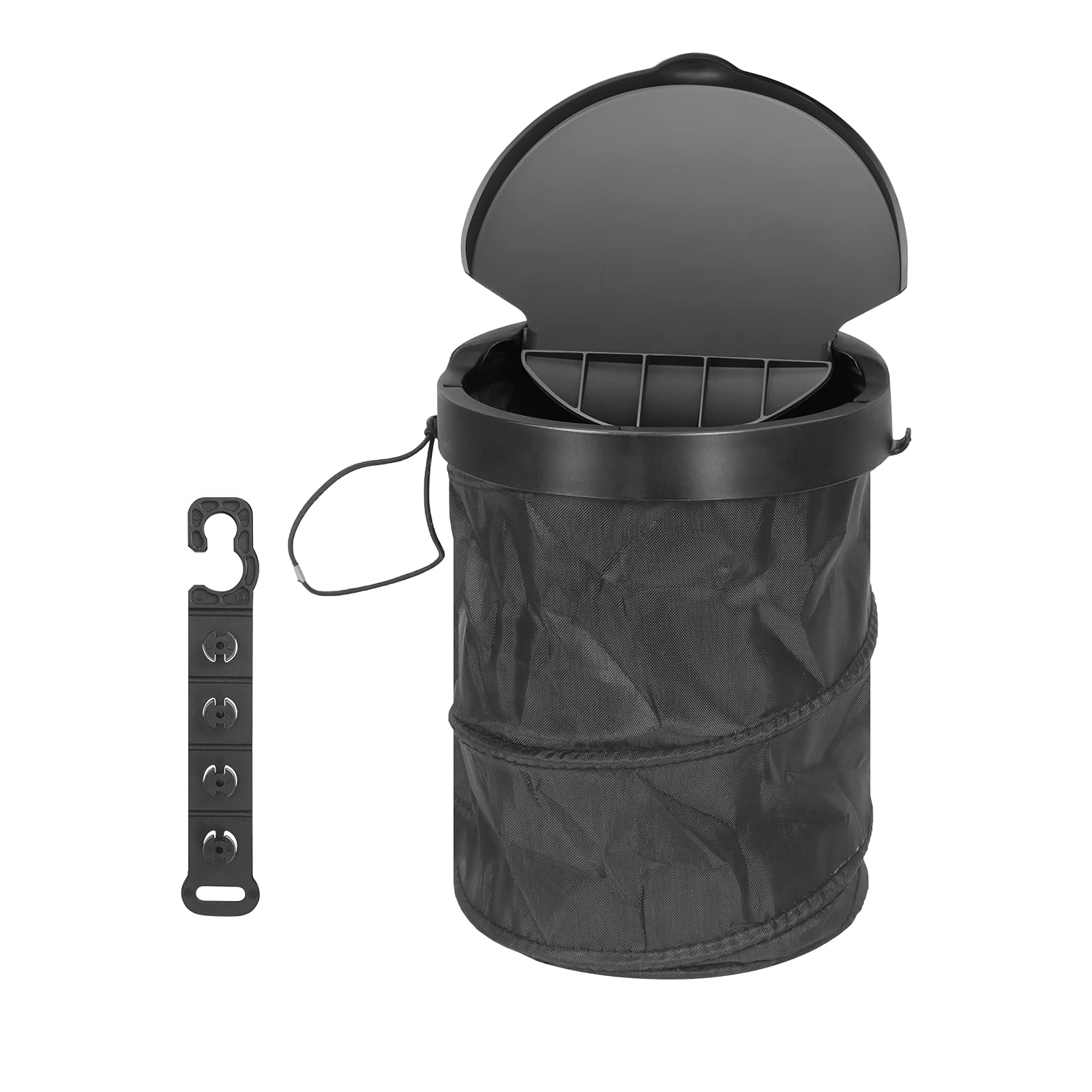 FYY Collapsible Pop-Up Car Trash Can with Lid - Waterproof Portable Car Garbage Bin & Storage Organizer with Hanging Hook (Black) - Ideal for Road Trips, Commuting & Keeping Your Vehicle Clean