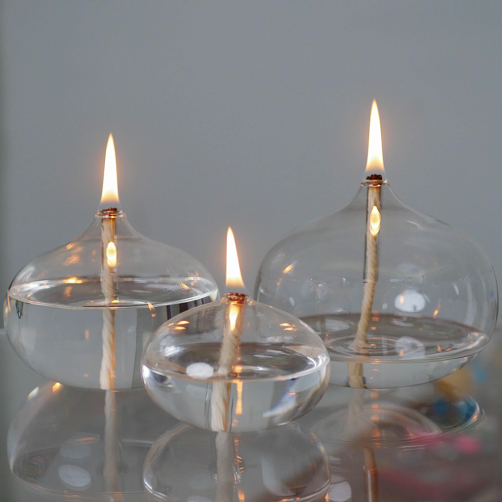 Refillable Glass Oil Candles for Home Decor - Sturdy Borosilicate Indoor Oil Lamps with Liquid Fuel - Perfect for Romantic Dinners, Meditation & Cozy Ambiance