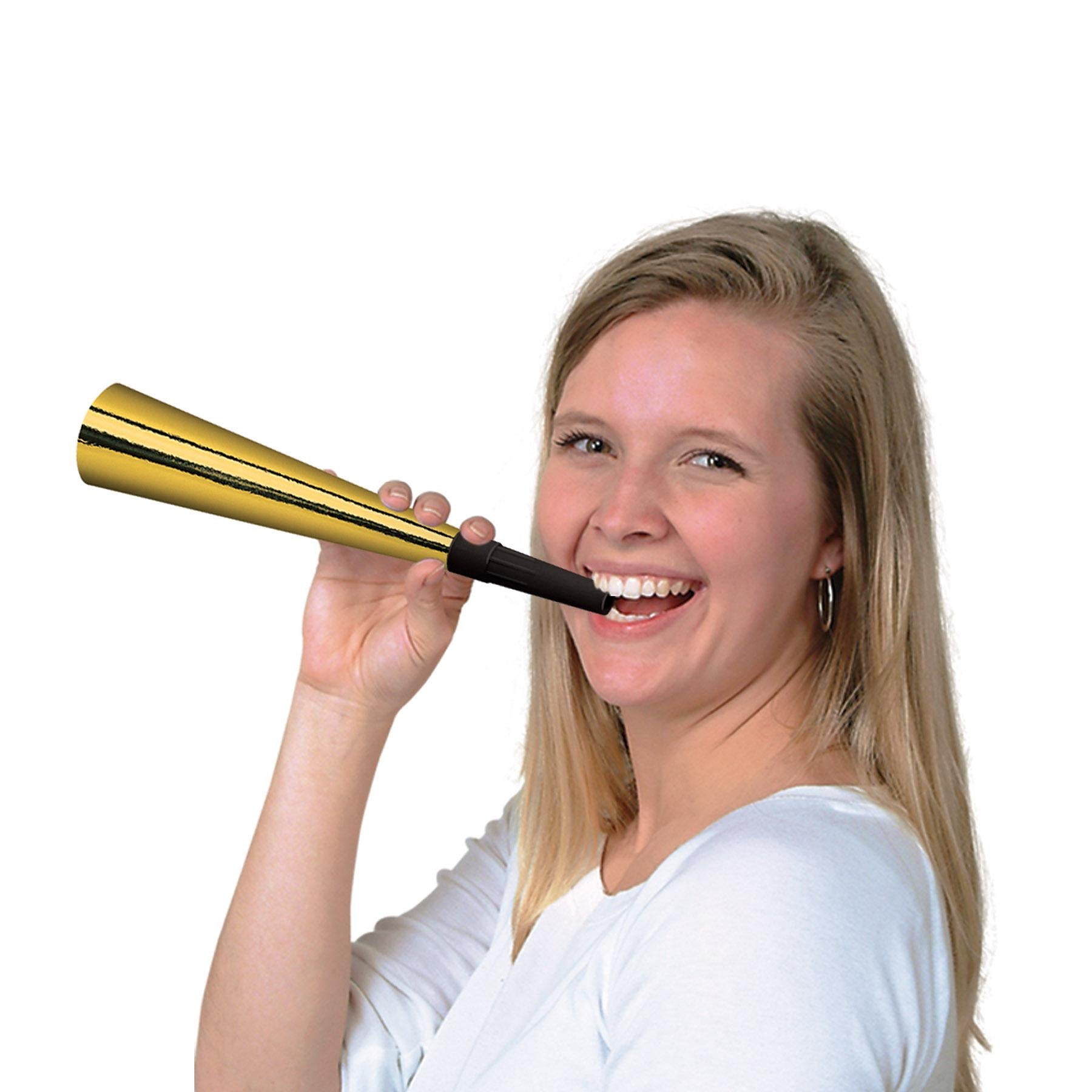 100 Pack Beistle Sparkling Gold New Years Party Horns - Noise Makers for NYE Celebrations, Birthday Parties & Festive Events - Perfect for Countdowns, Balloon Drops & Champagne Toasts