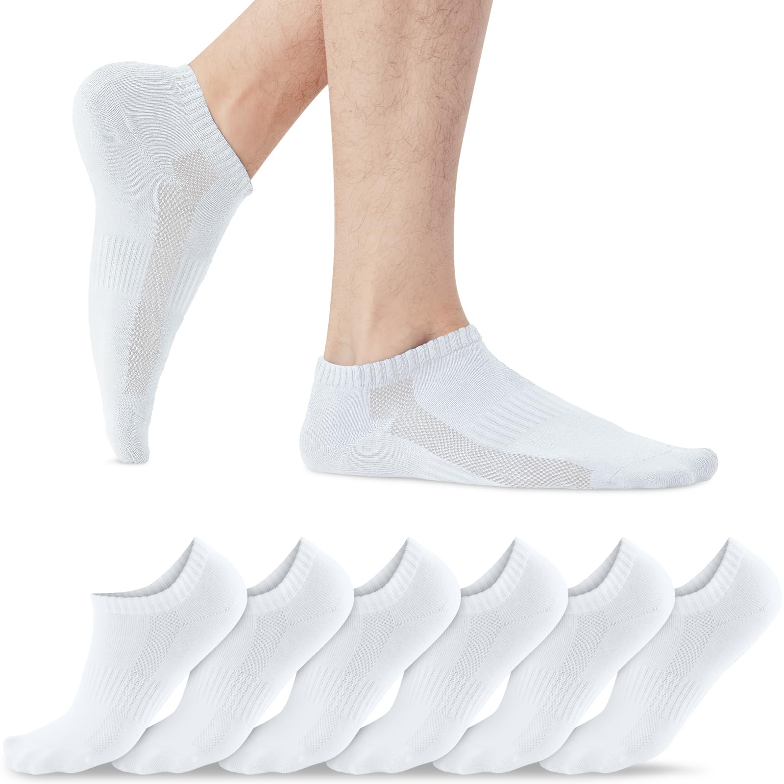 QINCAO Men's & Women's Athletic Socks - 6 Pairs Low-Cut Cotton Sports Socks - Breathable Running Socks for Gym, Workout & Daily Wear