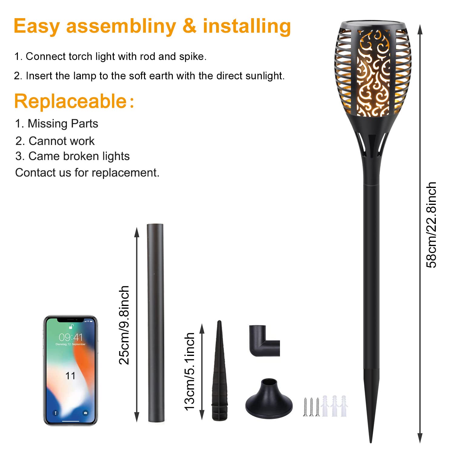 Upgraded Solar Flame Lights Outdoor - 8 Pack Waterproof Garden Torch Lights with Dancing Flame Effect, Auto On/Off Dusk to Dawn for Pathway, Yard & Landscape Decoration (3 Lighting Modes) - Perfect for Patio, Poolside & Backyard Ambiance