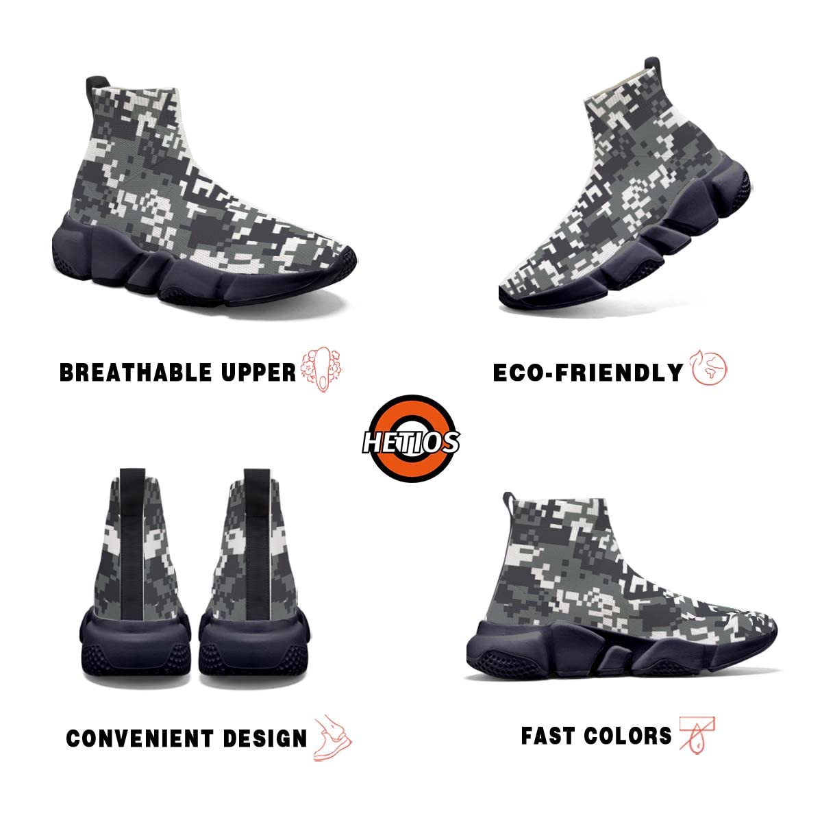 Hetios Men's Camouflage Running Shoes - Lightweight Breathable Walking Shoes for Workout & Casual Wear | Non-Slip Sock Sneakers for Gym, Hiking & Outdoor Activities