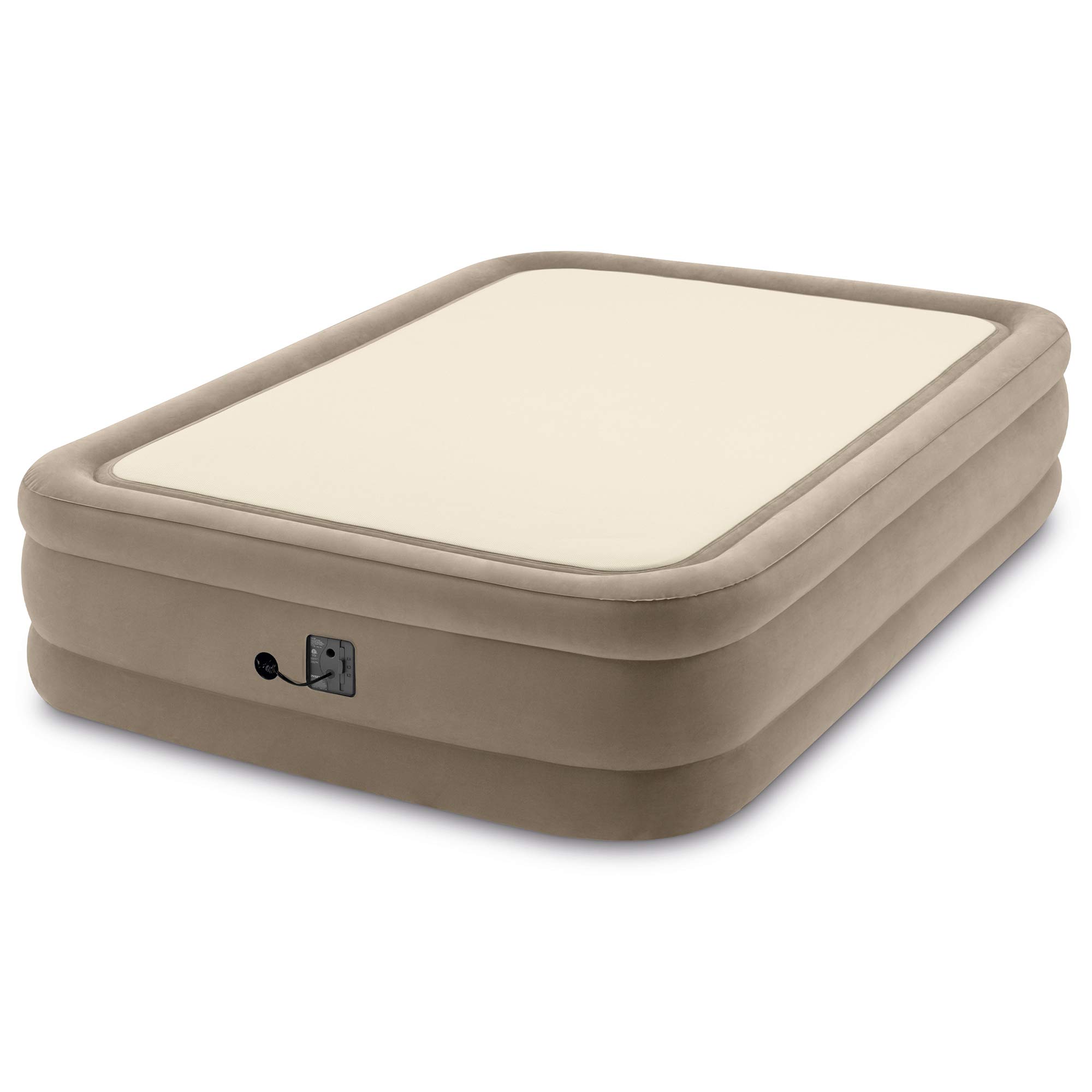 Intex 64477EP Queen Size Air Mattress with Built-in Pump - Fiber-Tech Reinforced, Comfortable Inflatable Bed for Camping, Guest Room & Home Use (Gold)
