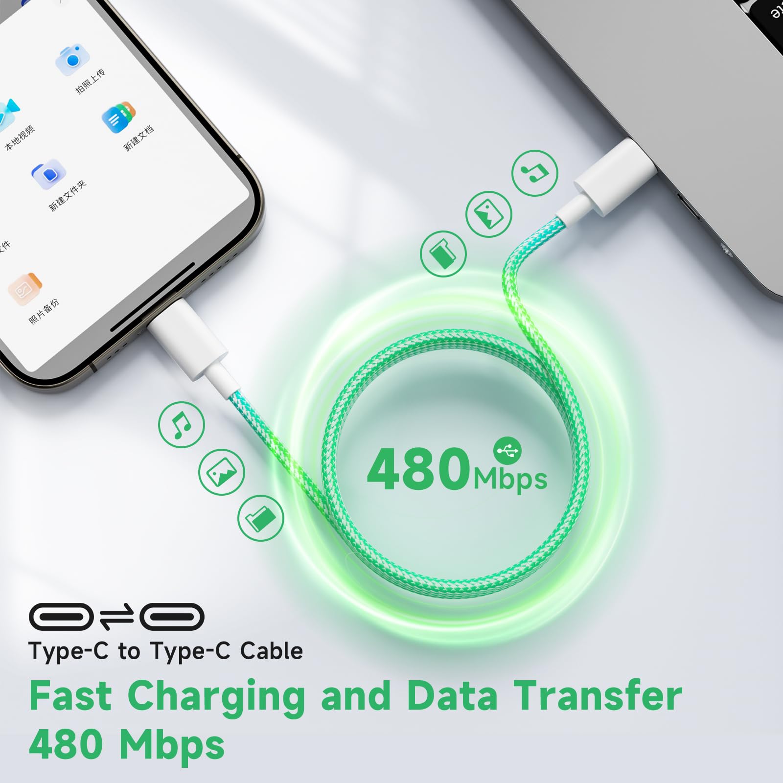 20W USB C Fast Charger Block for iPhone 15/15 Pro/15 Pro Max & iPad Pro - 2 Pack with 6FT Nylon Braided USB C to C Cable (Blue/Green) - Fast Charging for Travel, Home & Office Use