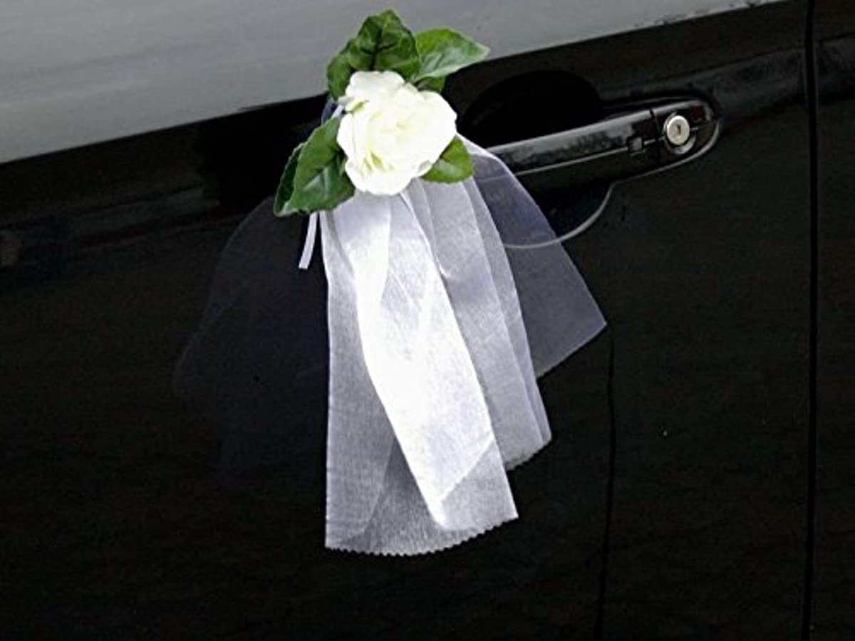 White Lace Bouquet Car Jewelry - Bridal Wedding Car Decor for Couples with Rose Accents | Perfect for Wedding, Anniversary & Special Event Decorations