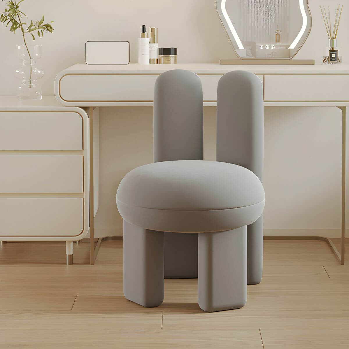 Modern Upholstered Vanity Stool with Solid Wood Frame & Tall Back - Elegant Makeup Chair for Bedroom, Dressing Room & Bathroom Decor