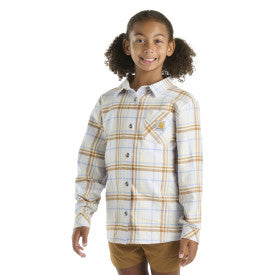 Youth Girls Long Sleeve Flannel Shirt with Pocket - Soft & Cozy Fresh Lavender Plaid - Perfect for School, Outdoor Activities & Casual Wear