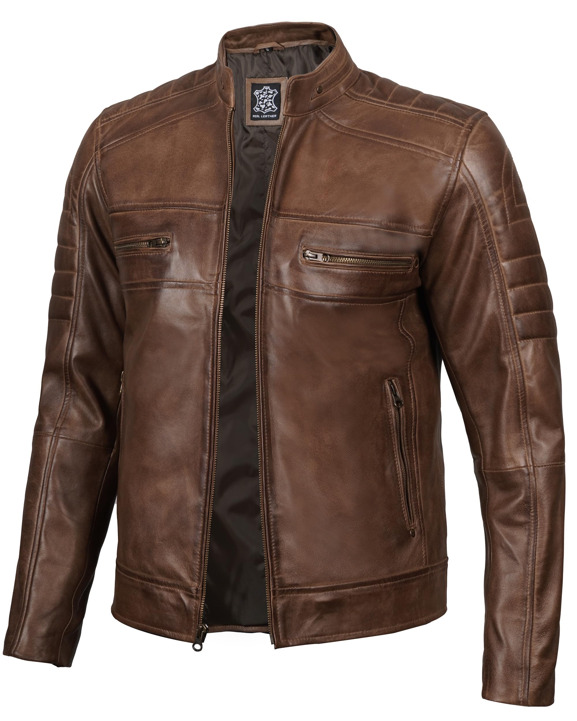 Decrum Men's Real Lambskin Leather Jacket - Cafe Racer Style Fashion Biker Jacket for Men | Perfect for Motorcycle Riding, Casual Outfits & Night Out