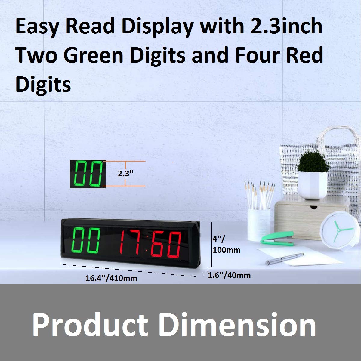 2.3 Inch Green and Red Workout Timer Wall Clock - Interval Timer, Countdown/Up Stopwatch with Remote for Gym, Home, and CrossFit Training