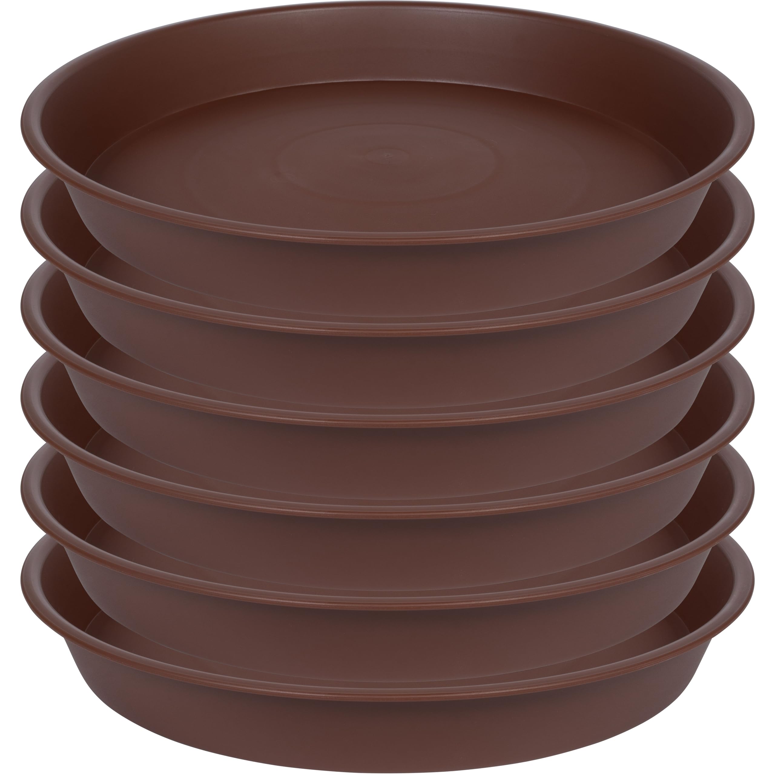 8 Inch Plant Saucers (6 Pack) - Round Plastic Flower Pot Trays for Indoor Plants, Fits 7-9 Inch Planters - Durable Brown Planter Drip Catchers for Home, Office & Garden Use