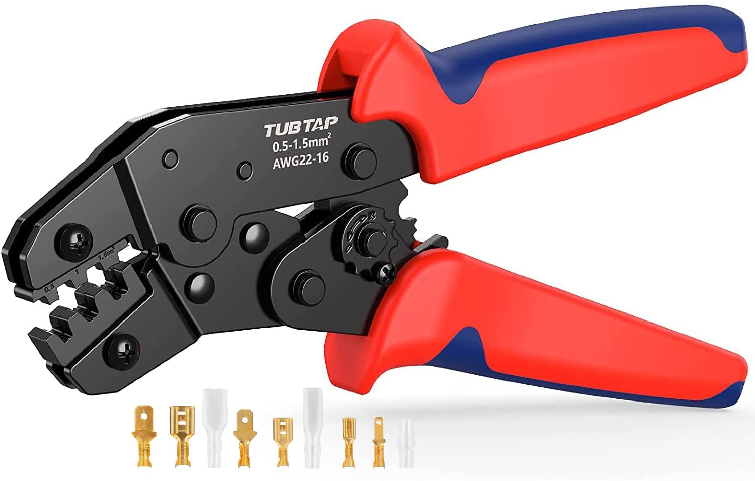 TUBTAP 22-16 AWG Spade Connector Crimper Tool for Electrical Wiring - Perfect for Automotive & DIY Projects