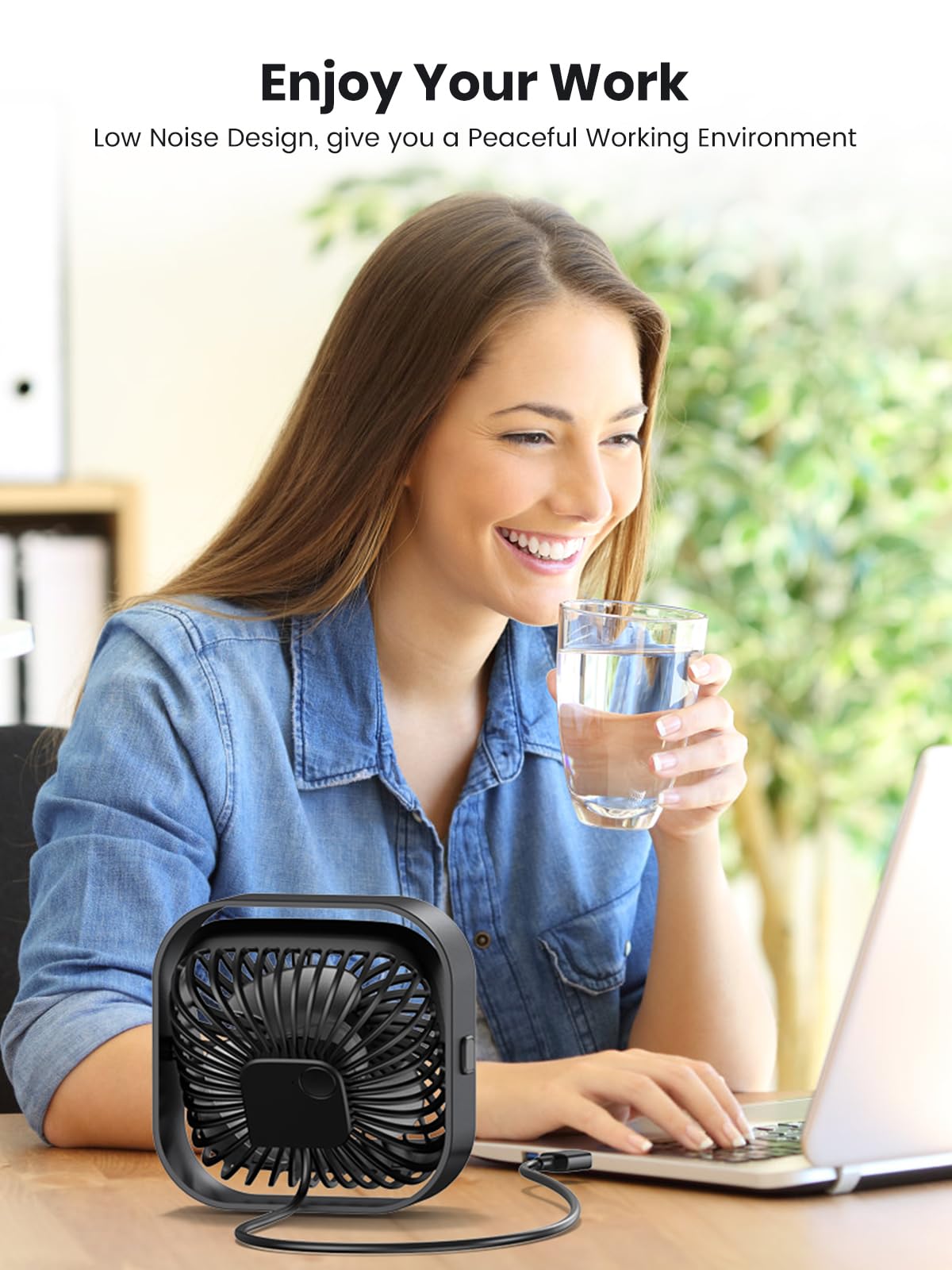 TOPK 2-Pack Mini USB Desk Fan - Portable Personal Fan with Strong Airflow & Quiet Operation, 3-Speed Adjustable, 360° Rotatable Head - USB Powered Small Fan for Home, Office, Desk, Table | Perfect for Workspaces, Dorm Rooms & Travel