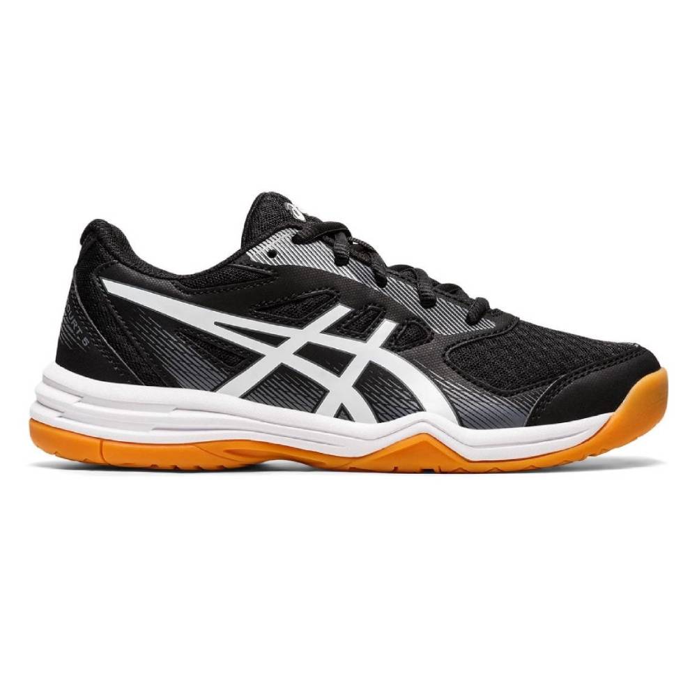 ASICS Upcourt 5 GS Junior Indoor Court Shoes for Girls - Black/White - Lightweight Tennis Shoes for Kids with Non-Marking Soles - Perfect for Indoor Volleyball, Badminton & Court Sports