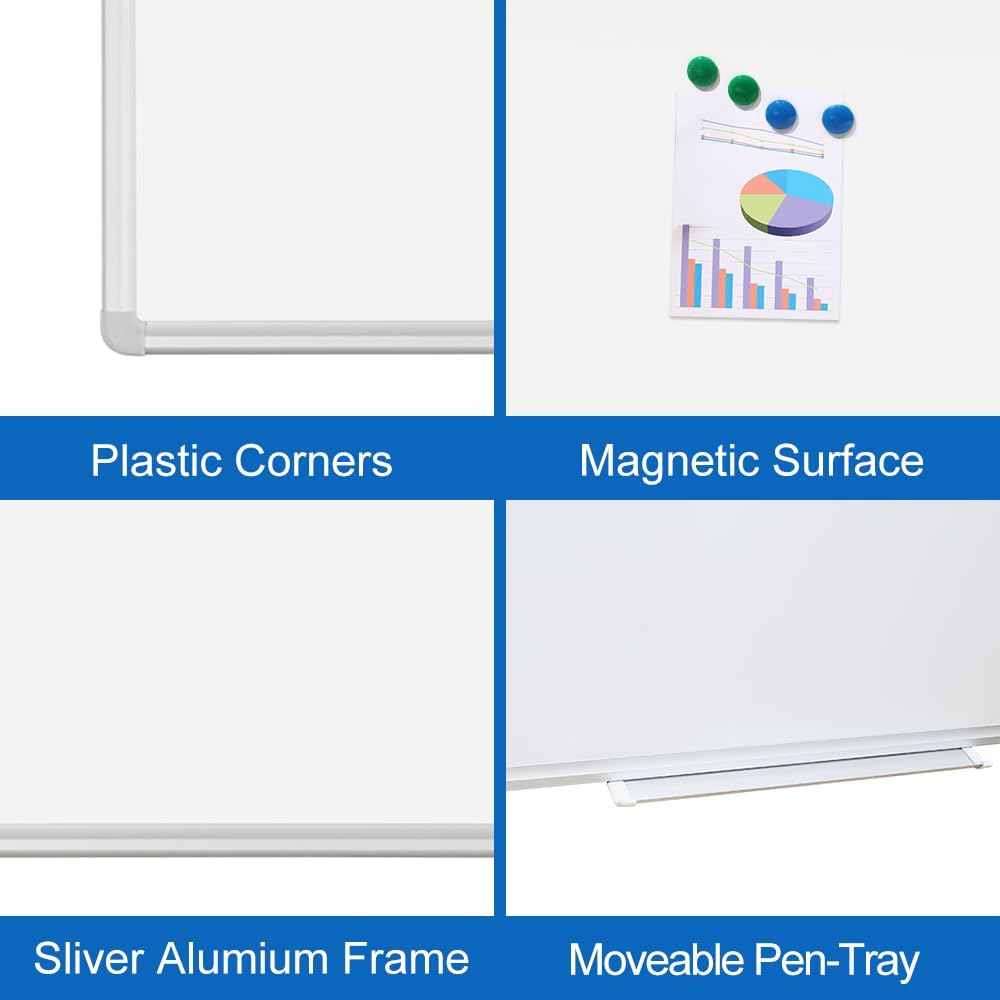 Magnetic Whiteboard 32x44 Inch - Aluminum Frame Dry Erase Board for Wall with Detachable Marker Tray | Perfect for Home Office, Classroom, Kitchen Memo & Planning | Wall Mount Whiteboard for School, Office & Home Organization