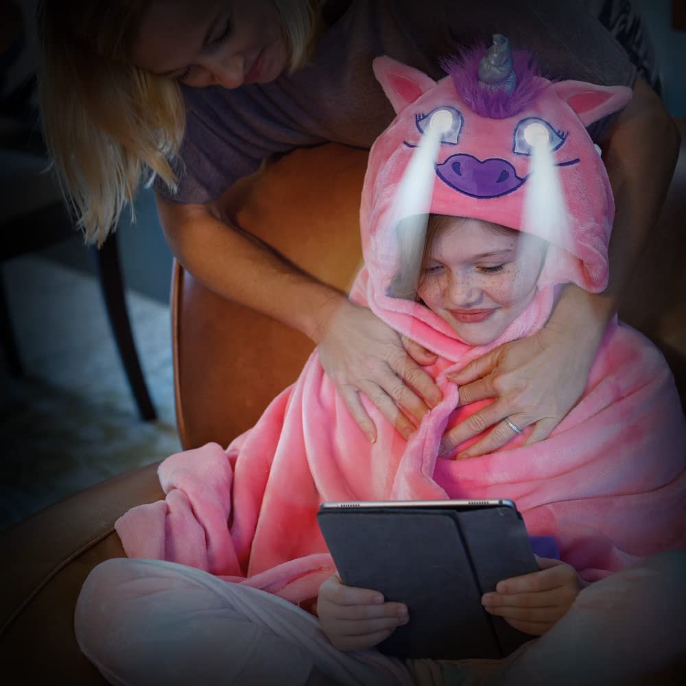 2021 Version Bright Eyes LED Blanket - Ultra Soft Hooded Blanket for Kids | Unicorn & Animal Print | Machine Washable | Perfect for Bedtime, Movie Nights & Cozy Lounging