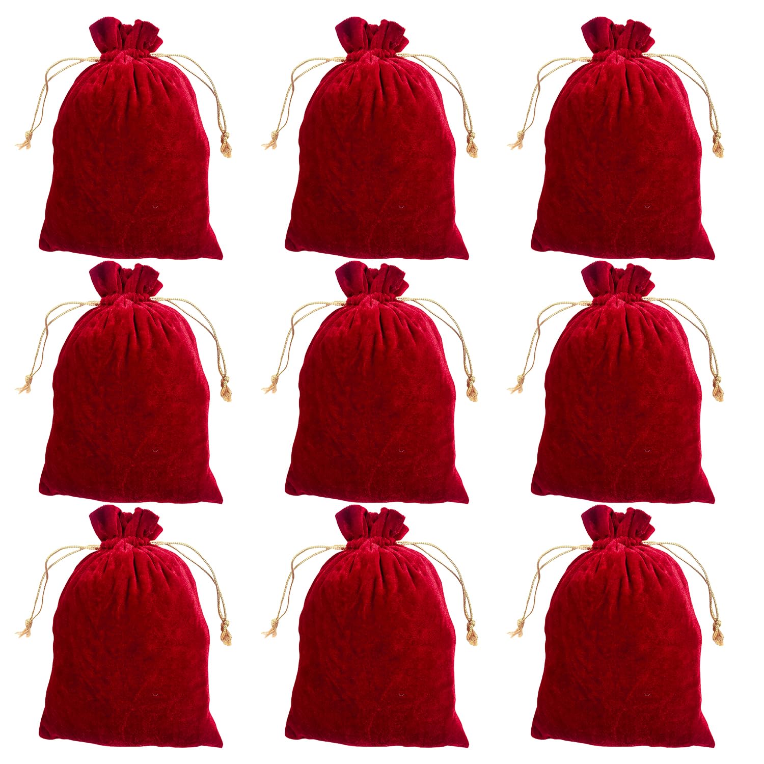 10 Pack Velvet Potli Bags for Wedding Return Gifts - 7x9 Inch Maroon Jewelry Pouch, Dry Fruit Gift Bags, Women's Accessory Handbag - Perfect for Bridal Shower, Mehndi & Anniversary Celebrations