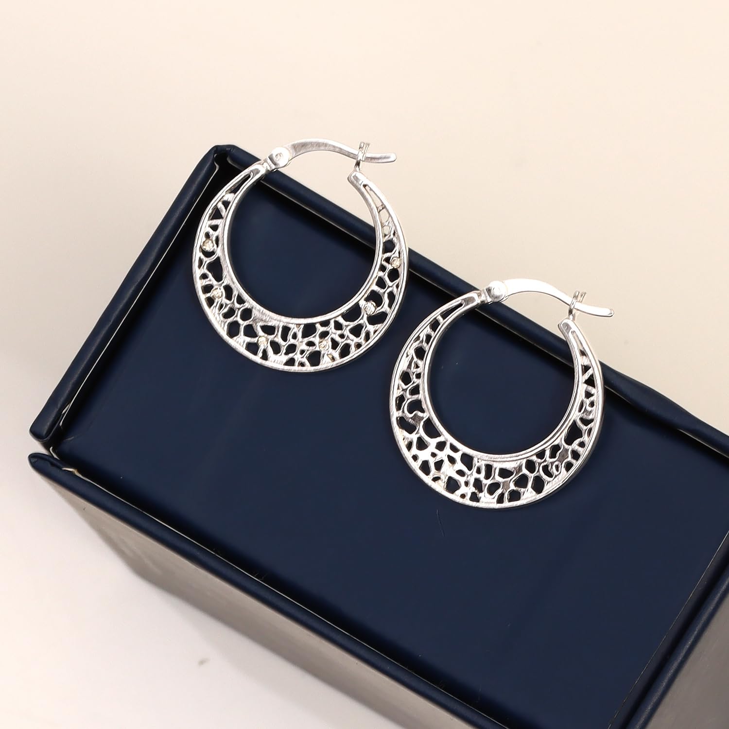 LeCalla 925 Sterling Silver Hoop Earrings for Women | Lightweight Cubic Zirconia Filigree Hoops | Elegant Gift for Birthday, Anniversary & Special Occasions | Perfect for Everyday Wear, Date Night & Office Jewelry