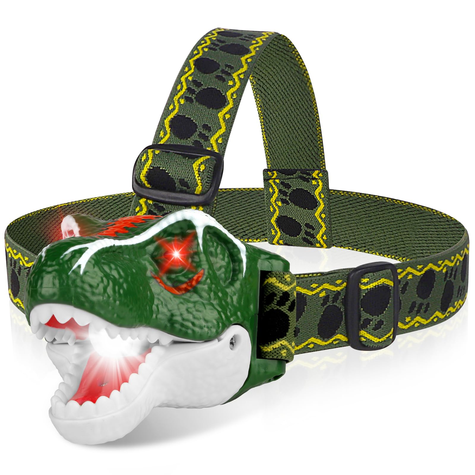 Dinosaur LED Headlamp for Kids - T-Rex Toy Flashlight with Adjustable Strap | Fun Dinosaur Toys for Boys & Girls | Perfect for Camping, Outdoor Adventures, Birthday Gifts & Halloween Stocking Stuffers