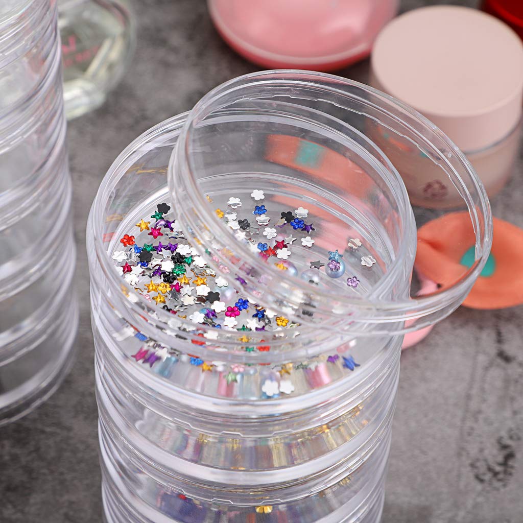Hipiwe 2 Pack Clear Plastic Round Storage Jars with 5 Compartments - Organizer Box for Jewelry, Beads, Pills, Sewing & Craft Supplies | Perfect for Home, Office & DIY Projects Storage