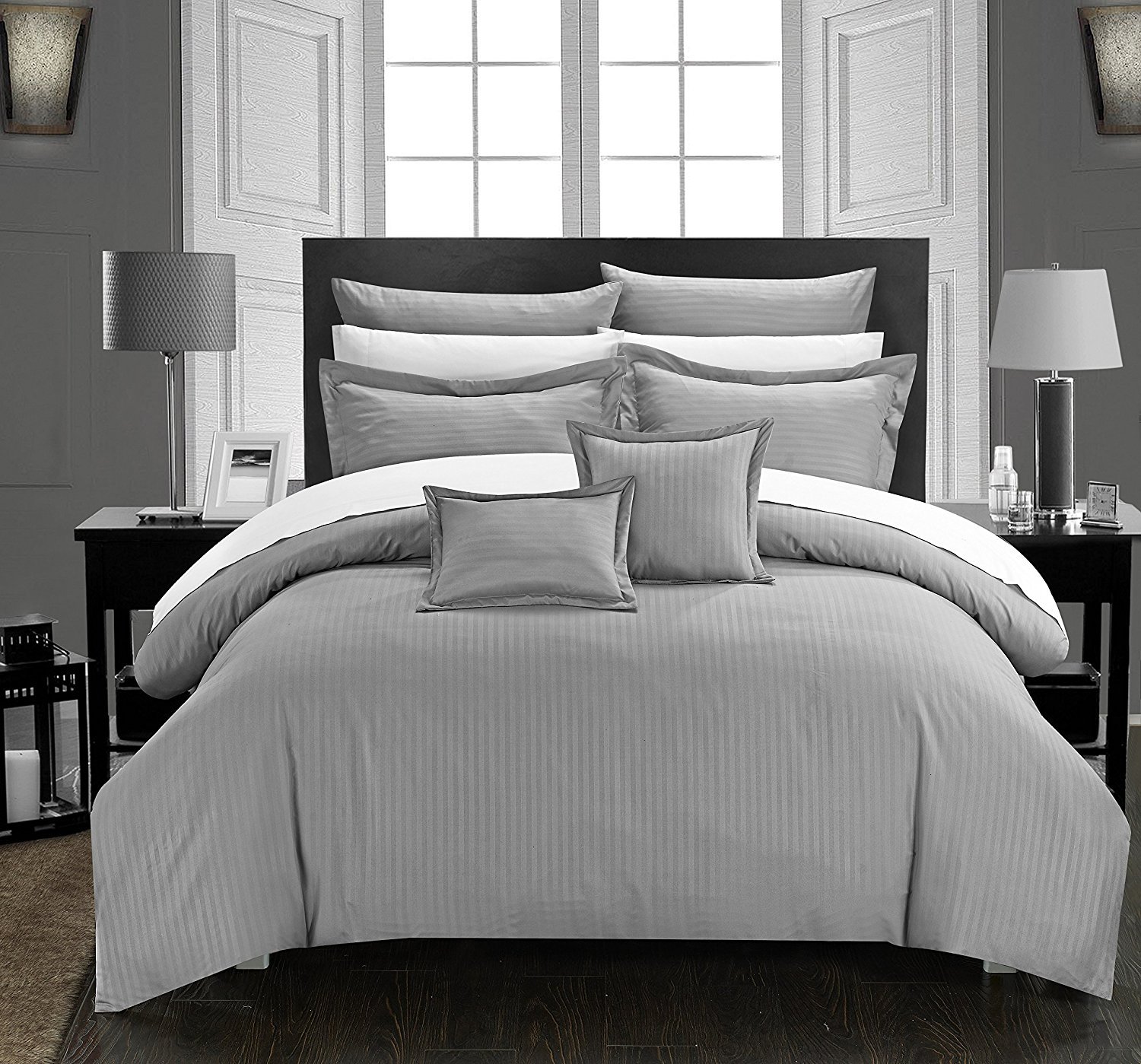 Luxury Khaya Down Alternative Jacquard Striped Comforter Set - Twin Size Silver Bedding for Cozy Sleep | Perfect for Guest Rooms, Dorms & Modern Bedrooms