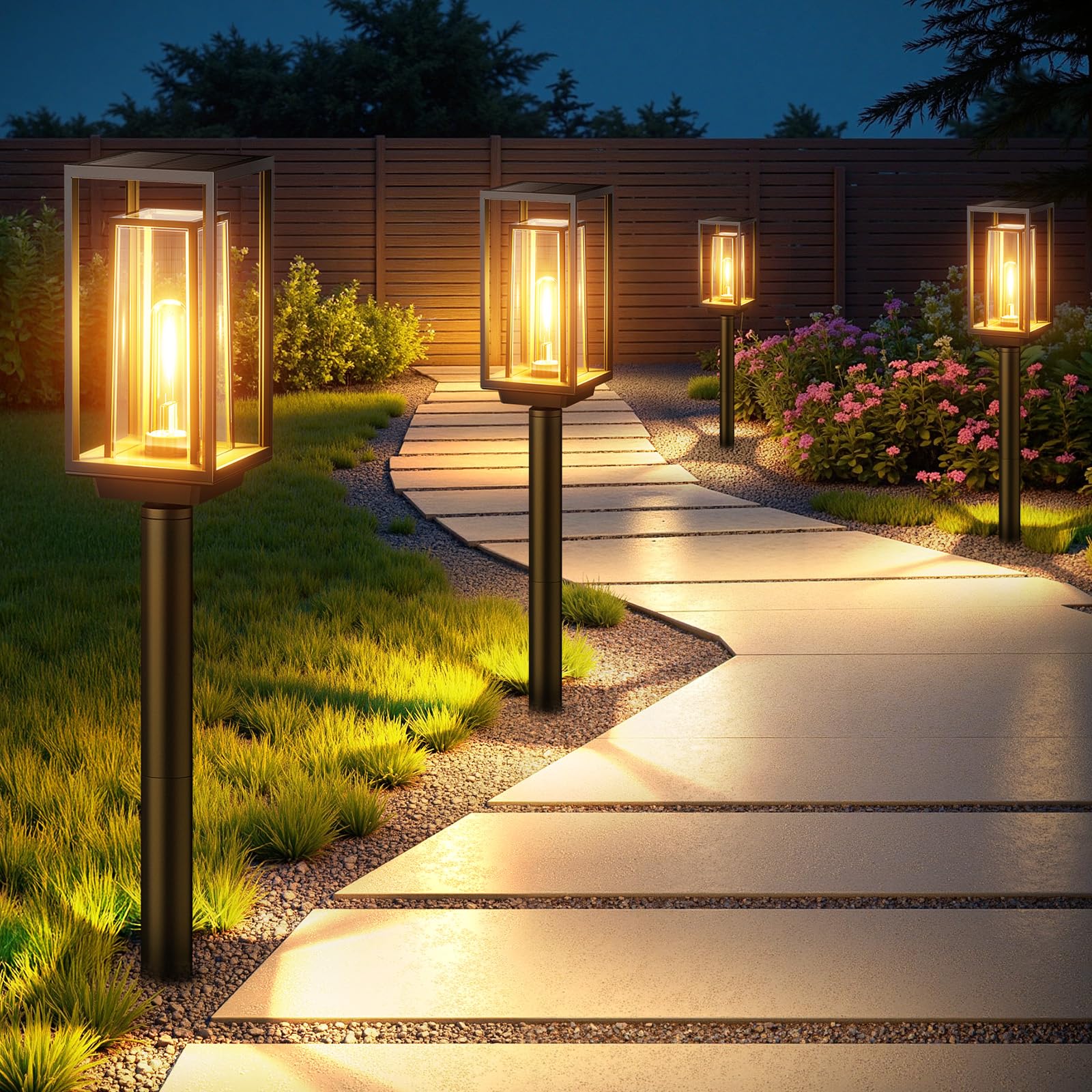 WdtPro Solar Pathway Lights Outdoor Waterproof - 2X Bigger & Brighter Landscape Lighting for Yard, Patio, Walkway, Driveway - 12+ Hours Double-Layer Solar Lights with Auto On/Off - Warm White (4 Pack) - Perfect for Garden Decor & Nighttime Safety