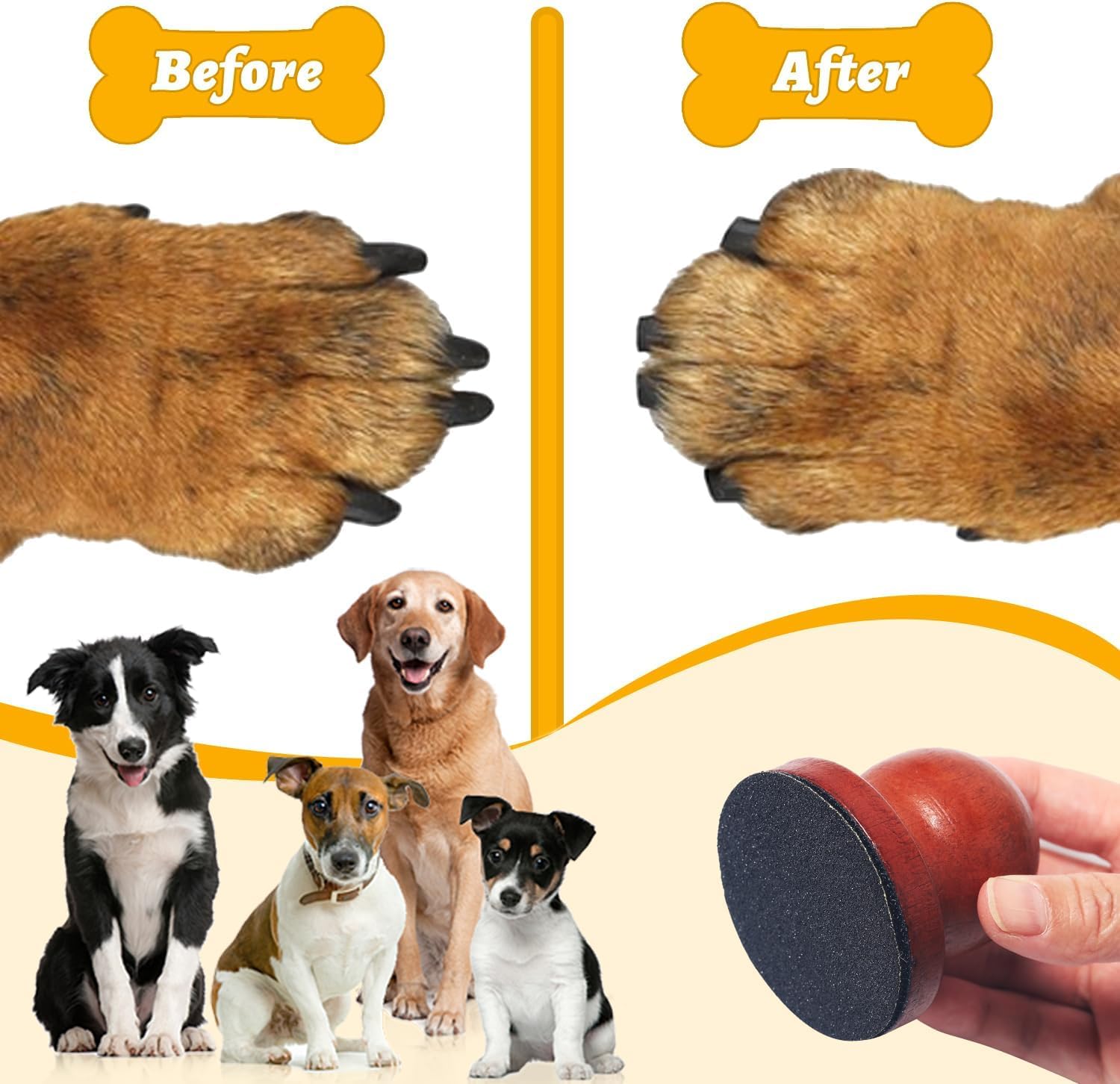 Walquicks Dog Nail File Set - 8 Replaceable Sandpaper Pads, Wooden Scratch Board & Stress-Free Nail Trimmer for Small to Large Dogs | Gentle Pet Grooming Tool for Home Use (Brown)