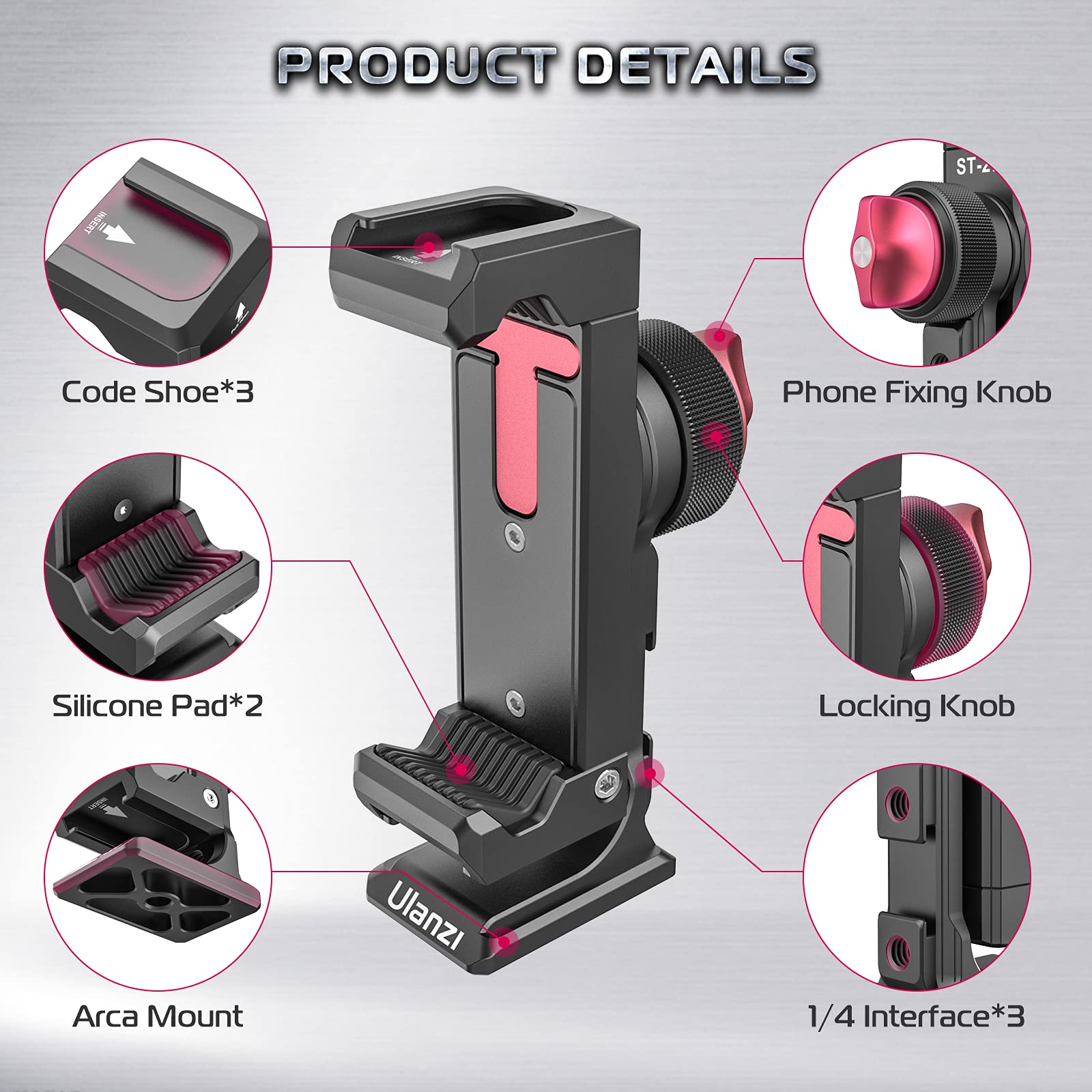 Ulanzi ST-27 Smartphone Tripod Adapter with Arca-Swiss Phone Holder - 1/4 Inch Clamp & 360° Rotation for iPhone Vlogging, YouTube Videos & Mobile Photography