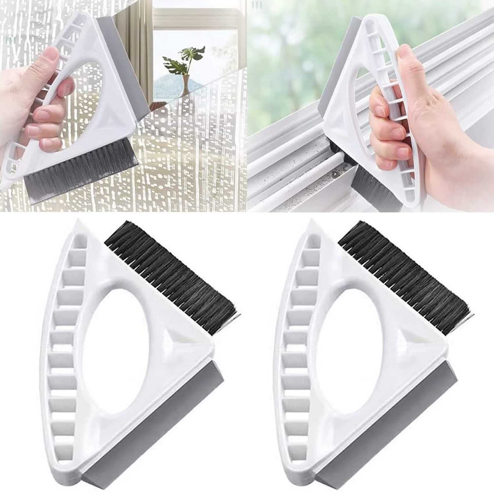 2 Pack Shower Squeegee for Glass Doors & Windows - 3-in-1 Multi-Purpose Cleaner Scrubber with Brush - Portable Window Track & Mirror Wiper Tool - Perfect for Bathroom, Kitchen & Car Window Cleaning