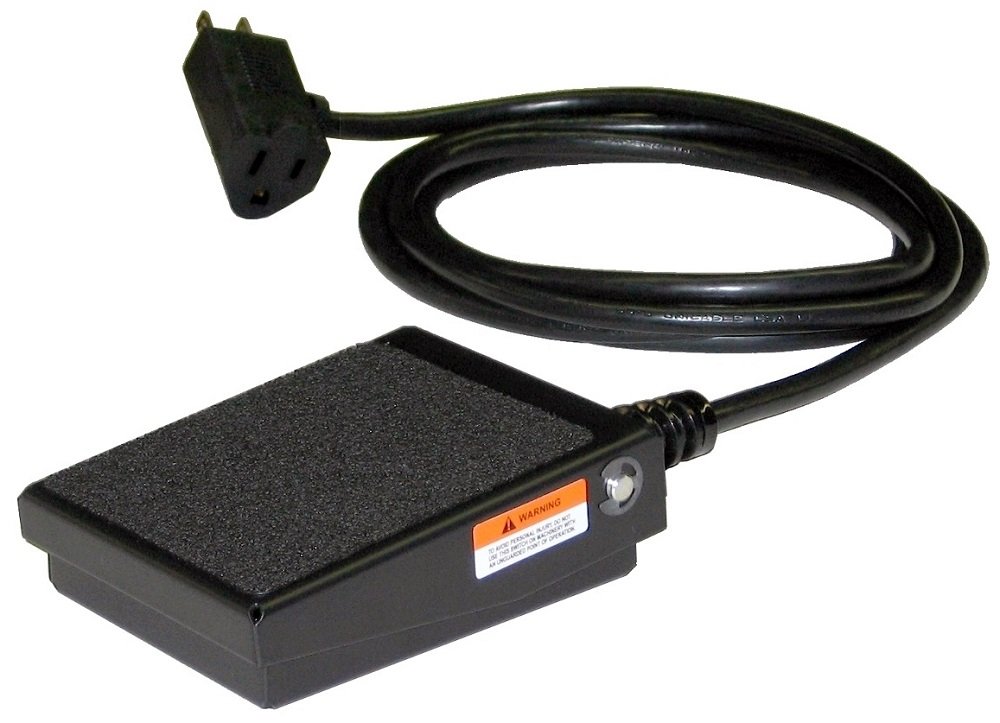 SSC Controls S100-1501 Foot Switch - Momentary Action Electrical Foot Pedal with 8-ft Cable & Piggyback Plug - Heavy Duty Steel Billy Pedal for Power Tools, Woodworking, Grinders - On/Off Control for Workshop, Garage & Industrial Use - Made in USA