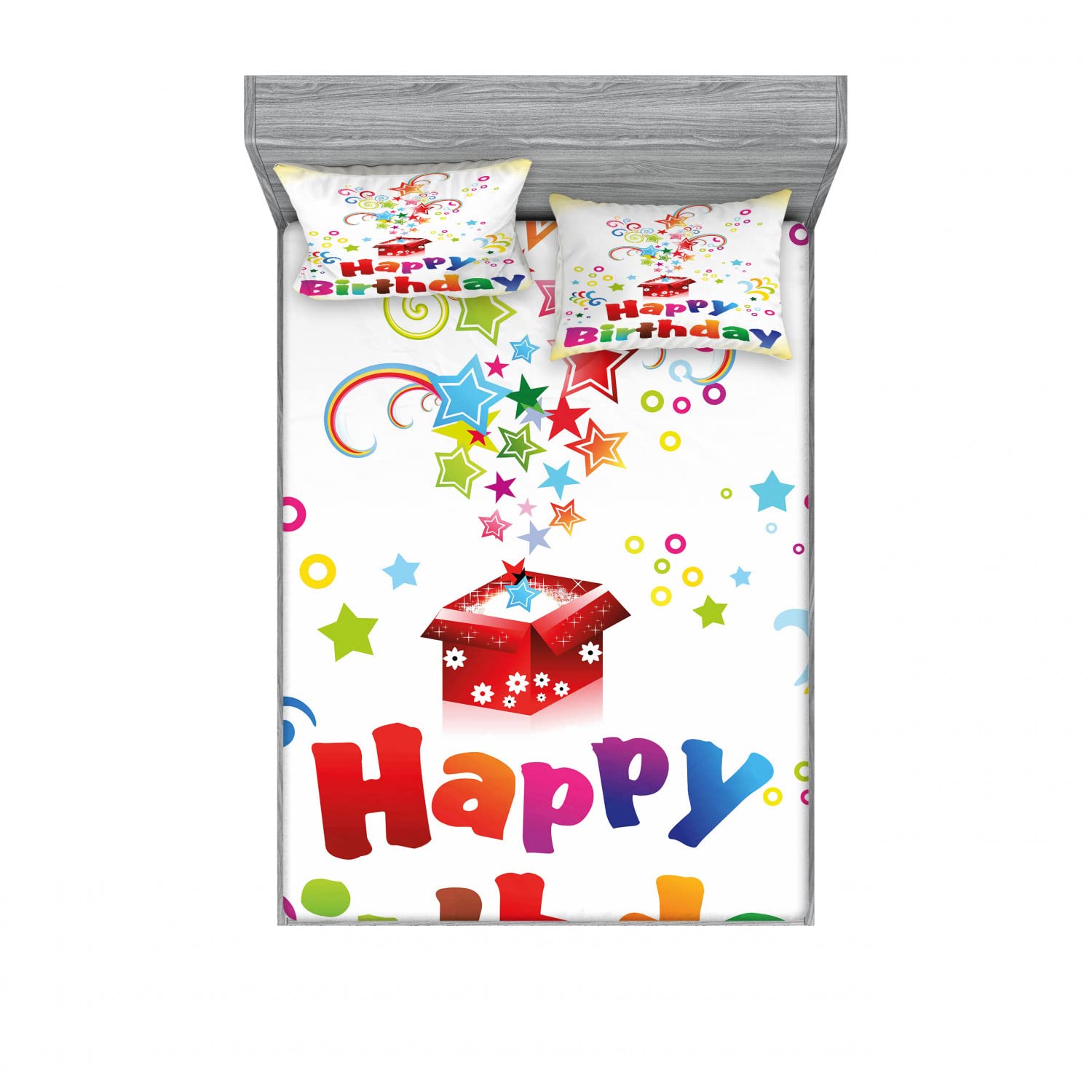 Ambesonne 2-Pack Queen Size Fitted Sheet & Pillow Sham Set - Colorful Stars Pattern Bedding Decor (Includes 2 Fitted Sheets & 4 Pillow Covers) - Perfect for Birthday Gifts, Bedroom Makeovers & Guest Room Decor