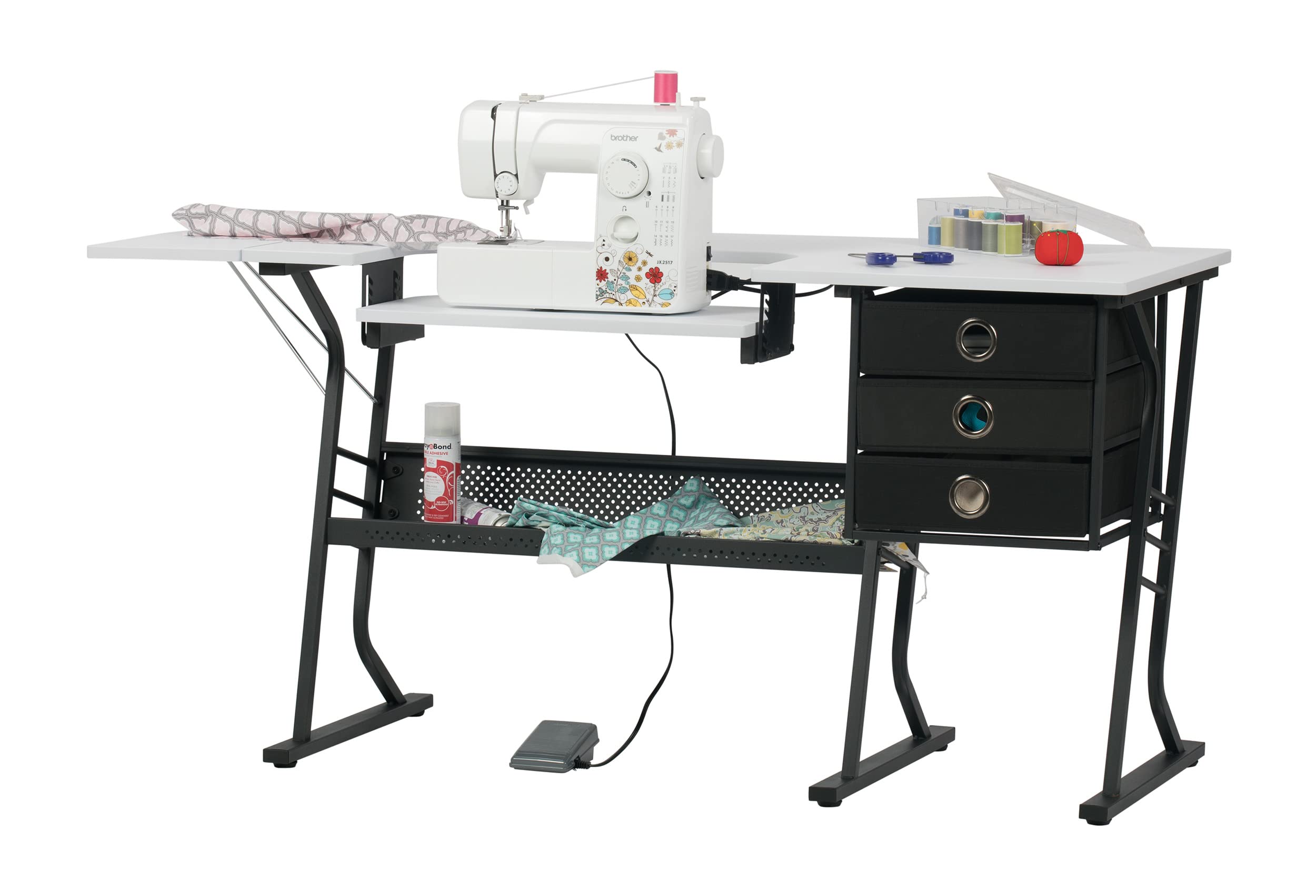 Eclipse Ultra Sewing Machine Table with Storage Drawers & Large Shelf - Convertible Hobby Workstation & Computer Desk (Black/White) | Perfect for Craft Rooms, Home Offices & Small Space Sewing Studios