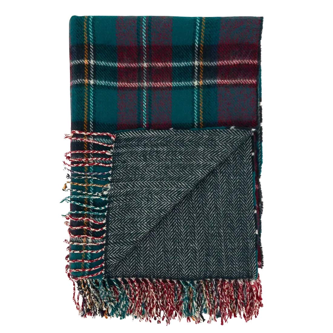 Fennco Styles Reversible Plaid Herringbone Fringe Knit Throw Blanket 50x60 Inches - Soft Green Chunky Knitted Blanket for Sofa, Bed & Home Decor | Cozy Gift for Winter, Christmas & Family Movie Nights