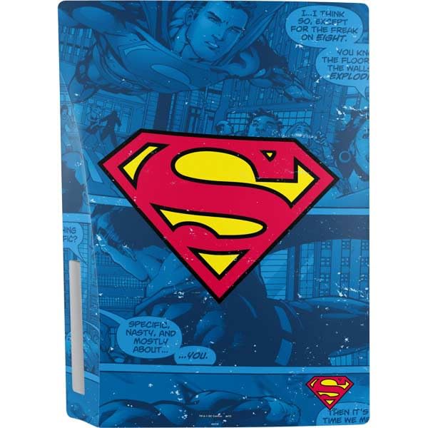 Official DC Comics Superman Gaming Skin Decal for PS5 Bundle - Licensed Superhero Logo & Background Design - Perfect for Gaming Setups & Themed Rooms