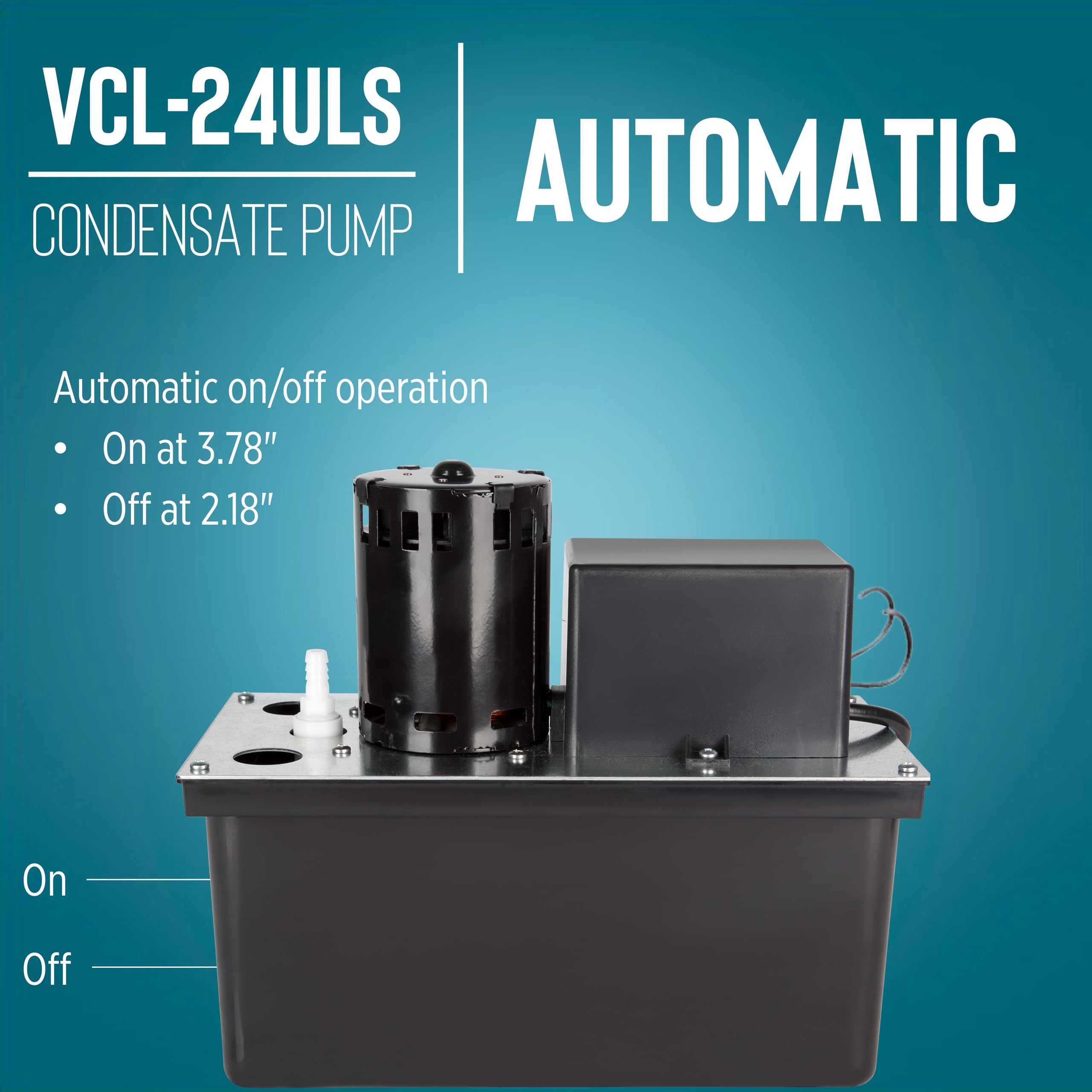 Little Giant VCL-24ULS 115V 1/18HP 270GPH Automatic Condensate Removal Pump with 1-Gallon Tank & Safety Switch - 6ft Cord Black (Model 553201) - Perfect for HVAC Systems, Dehumidifiers, and Water Removal Applications