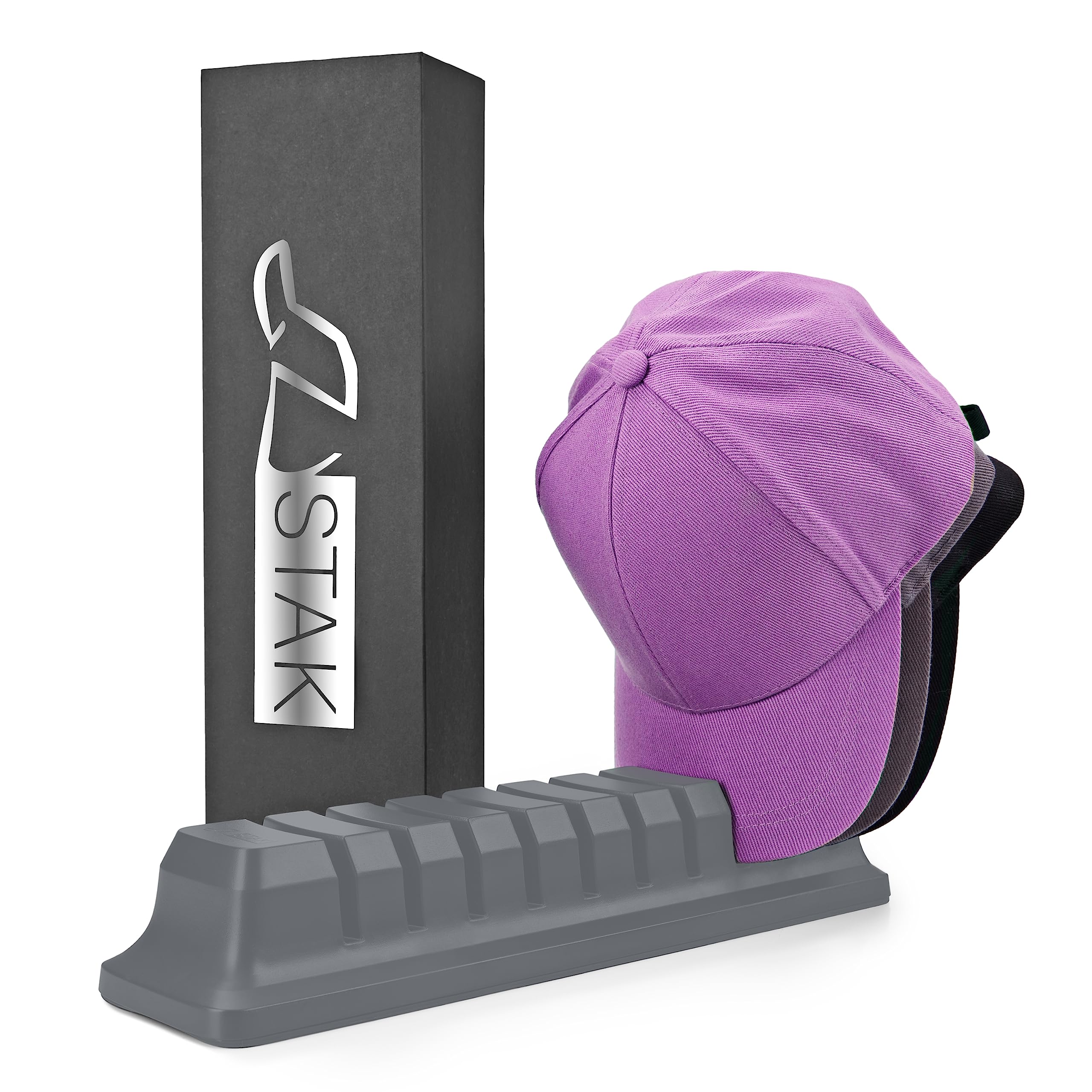 Baseball Cap Organizer - No Install Hat Holder for 10 Caps, Space-Saving Closet Storage System (Gray) - Perfect for Bedroom, Closet & Dorm Organization